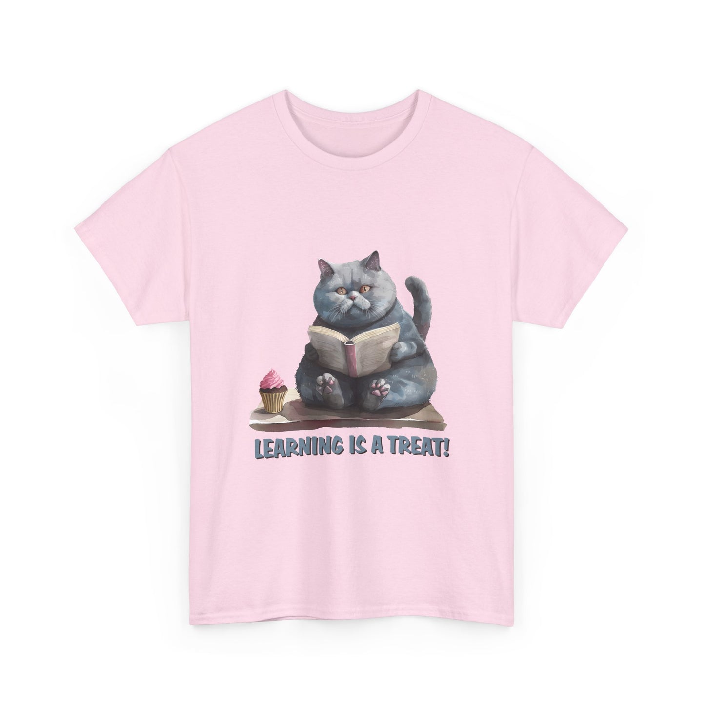 Cat Reading T-Shirt — "Learning Is a Treat" Cute Book Lover Tee