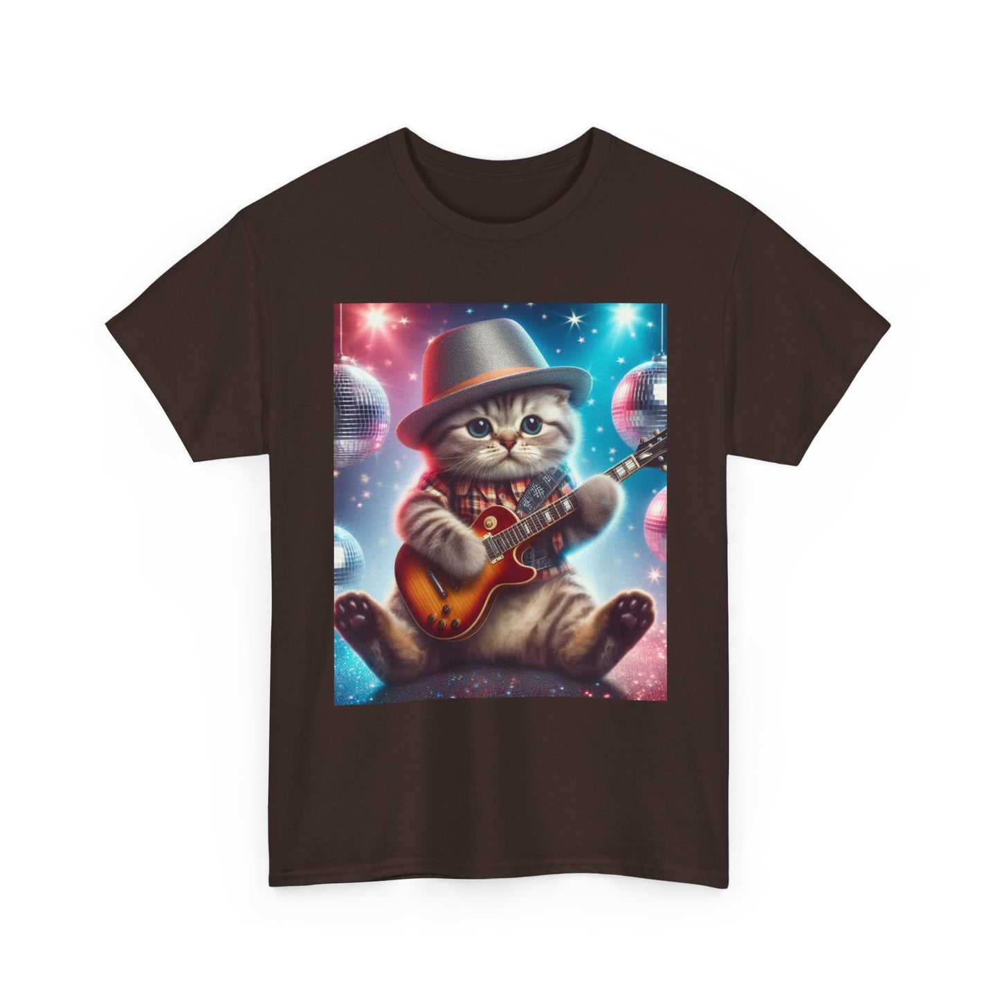 Cat Guitarist T-Shirt — Cute Kitten Playing Electric Guitar Tee