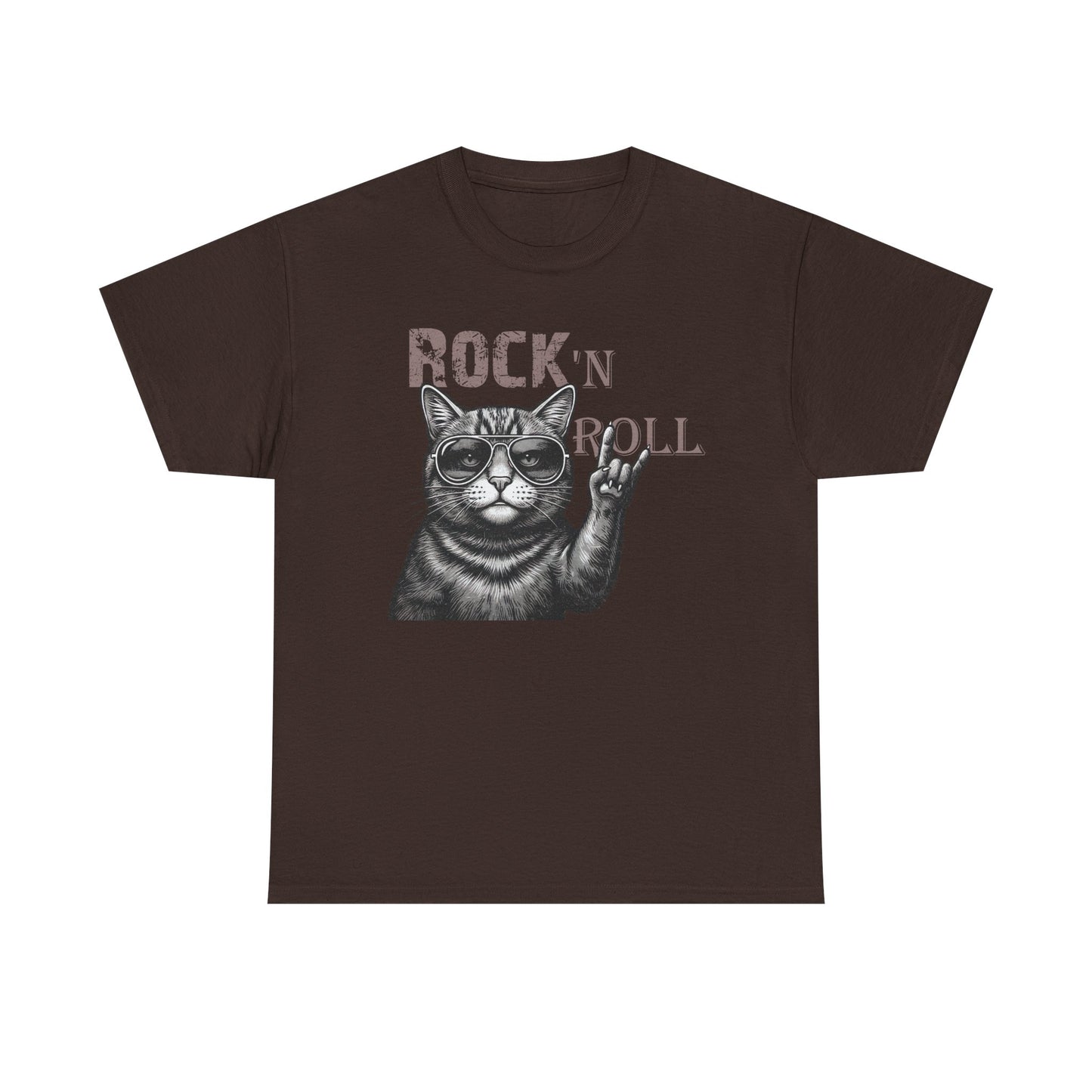 Rock 'N Roll Cat T-Shirt — Retro Cat Making Rock Hand Sign Tee