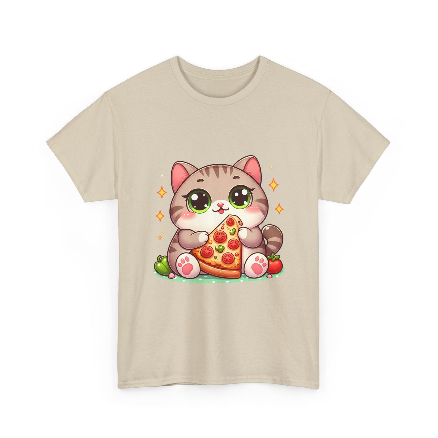 Cute Cat Eating Pizza T-Shirt — Kawaii Cat Pizza Tee
