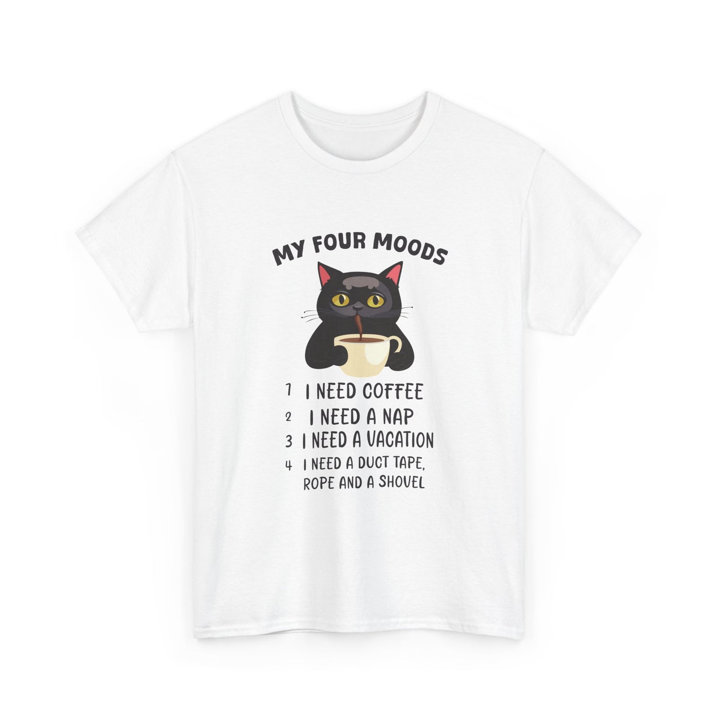 Cat 'My Four Moods' Coffee Tee — Funny Cat Coffee Shirt