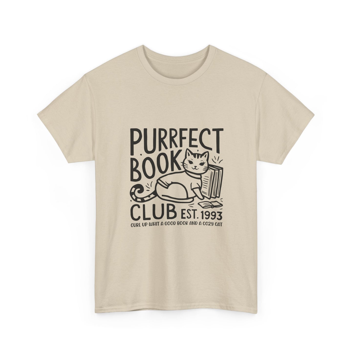 Purrfect Book Club T-Shirt — Cute Cat & Books Graphic Tee for Readers