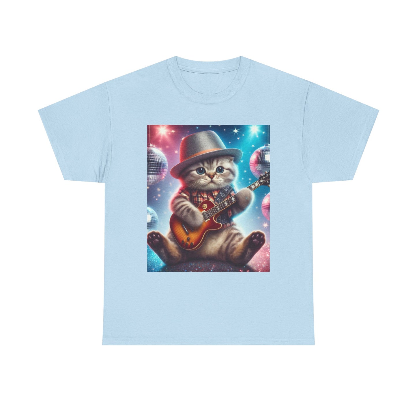 Cat Guitarist T-Shirt — Cute Kitten Playing Electric Guitar Tee