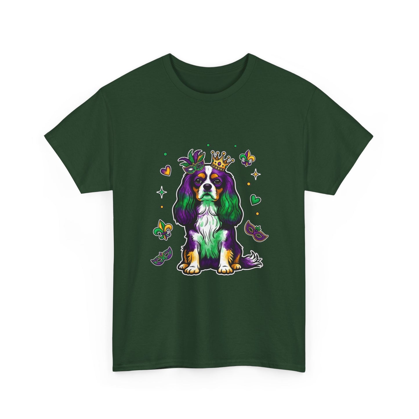 Mardi Gras Cavalier King Charles Dog T‑Shirt — King & Mask Festival Tee