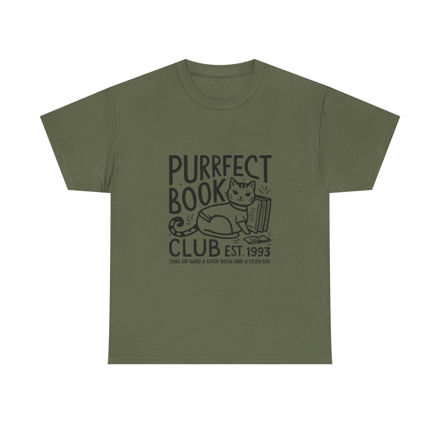Purrfect Book Club T-Shirt — Cute Cat & Books Graphic Tee for Readers