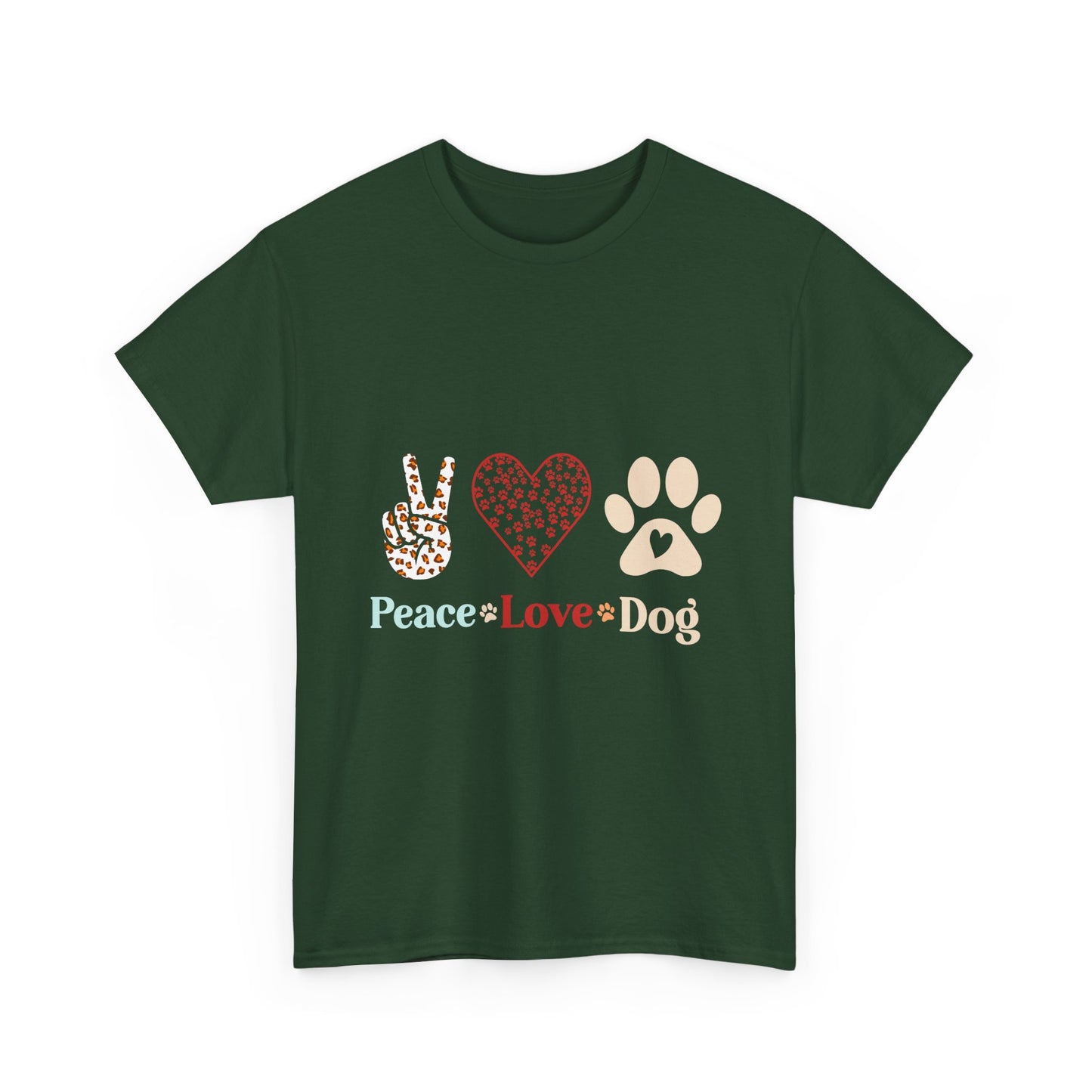 Peace Love Dog T-Shirt - Paw Print & Peace Sign Graphic Tee for Dog Lovers