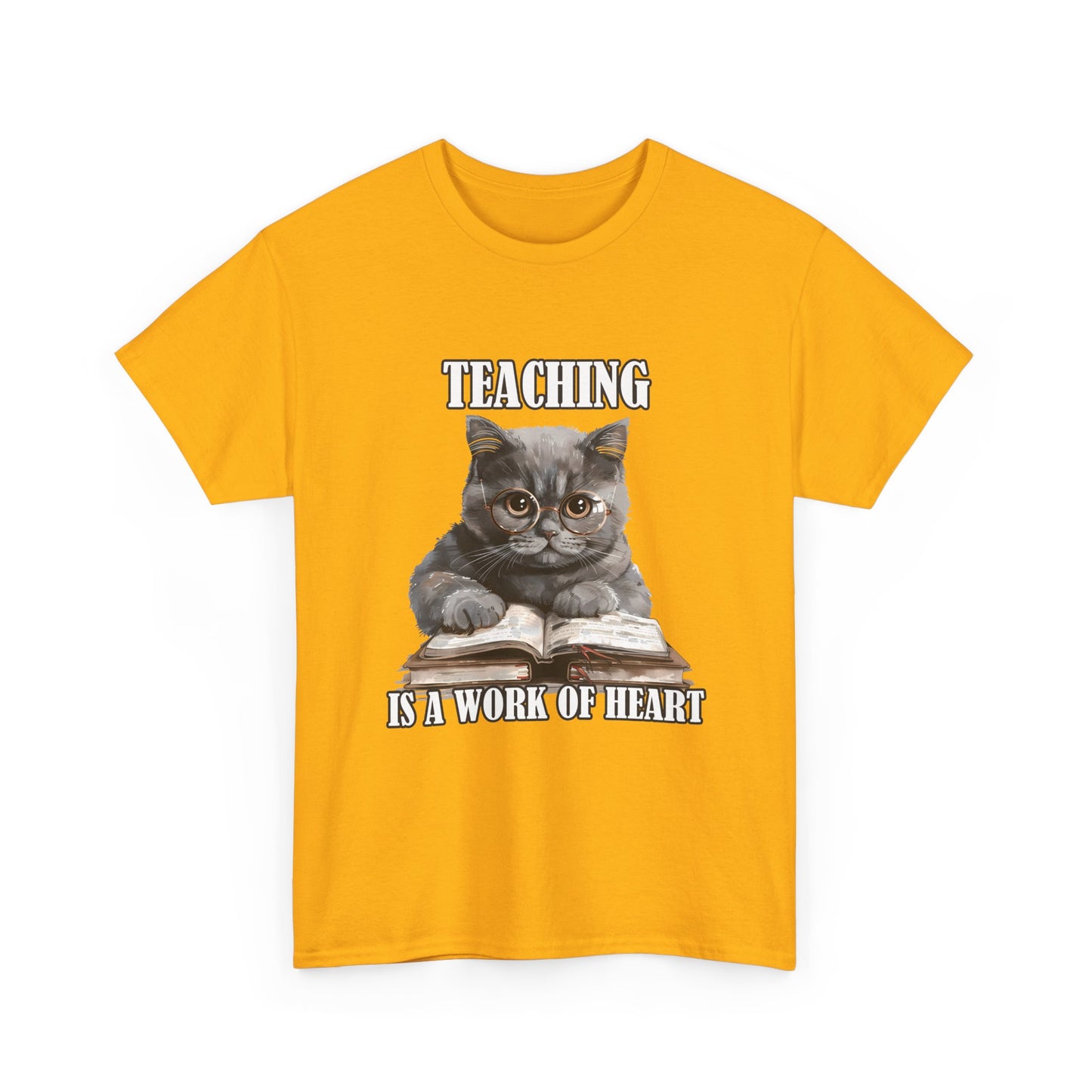 Teacher Cat T-Shirt – "Teaching Is A Work Of Heart" Cute Cat Teacher Tee