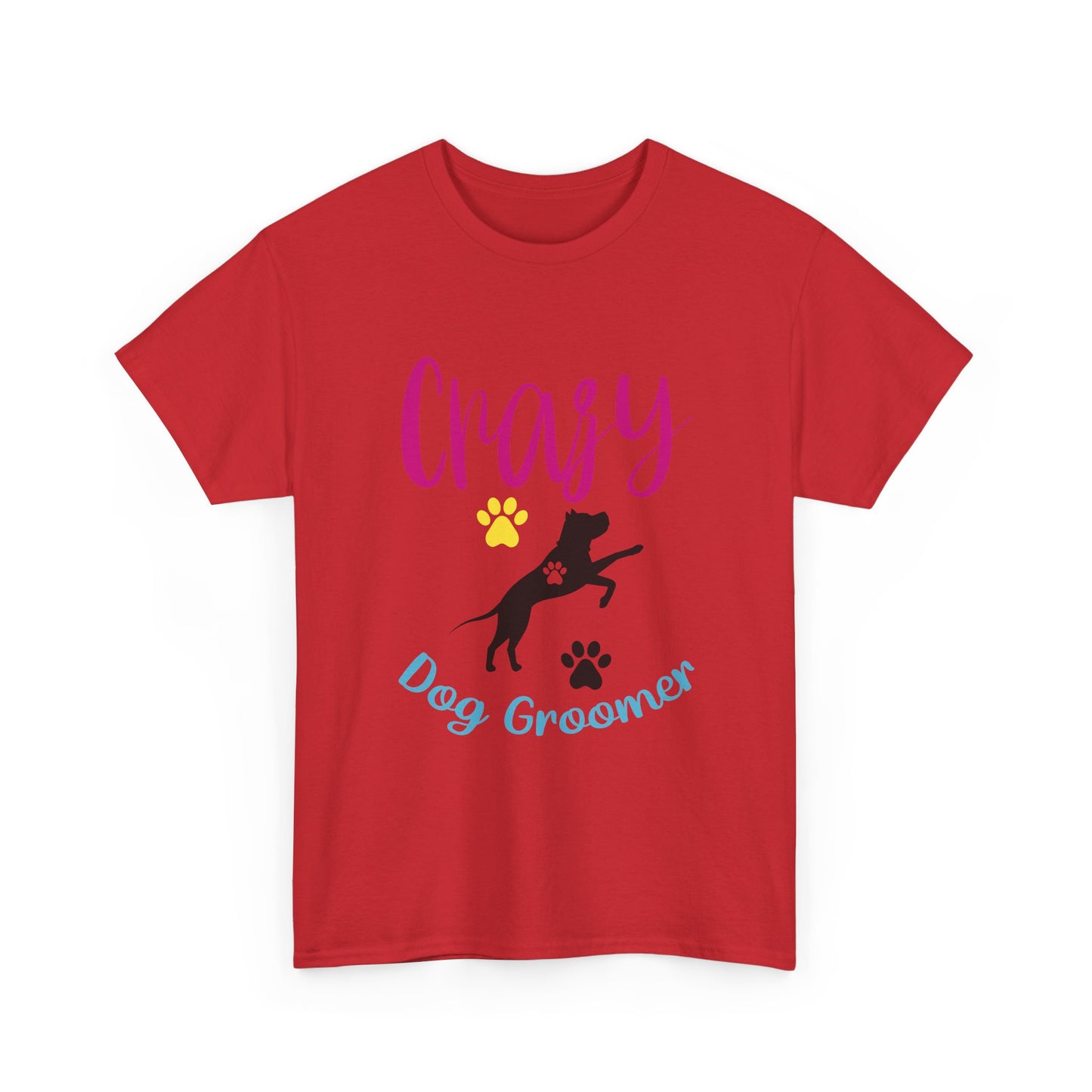 Crazy Dog Groomer T-Shirt — Funny Paw Print Grooming Tee for Pet Stylists