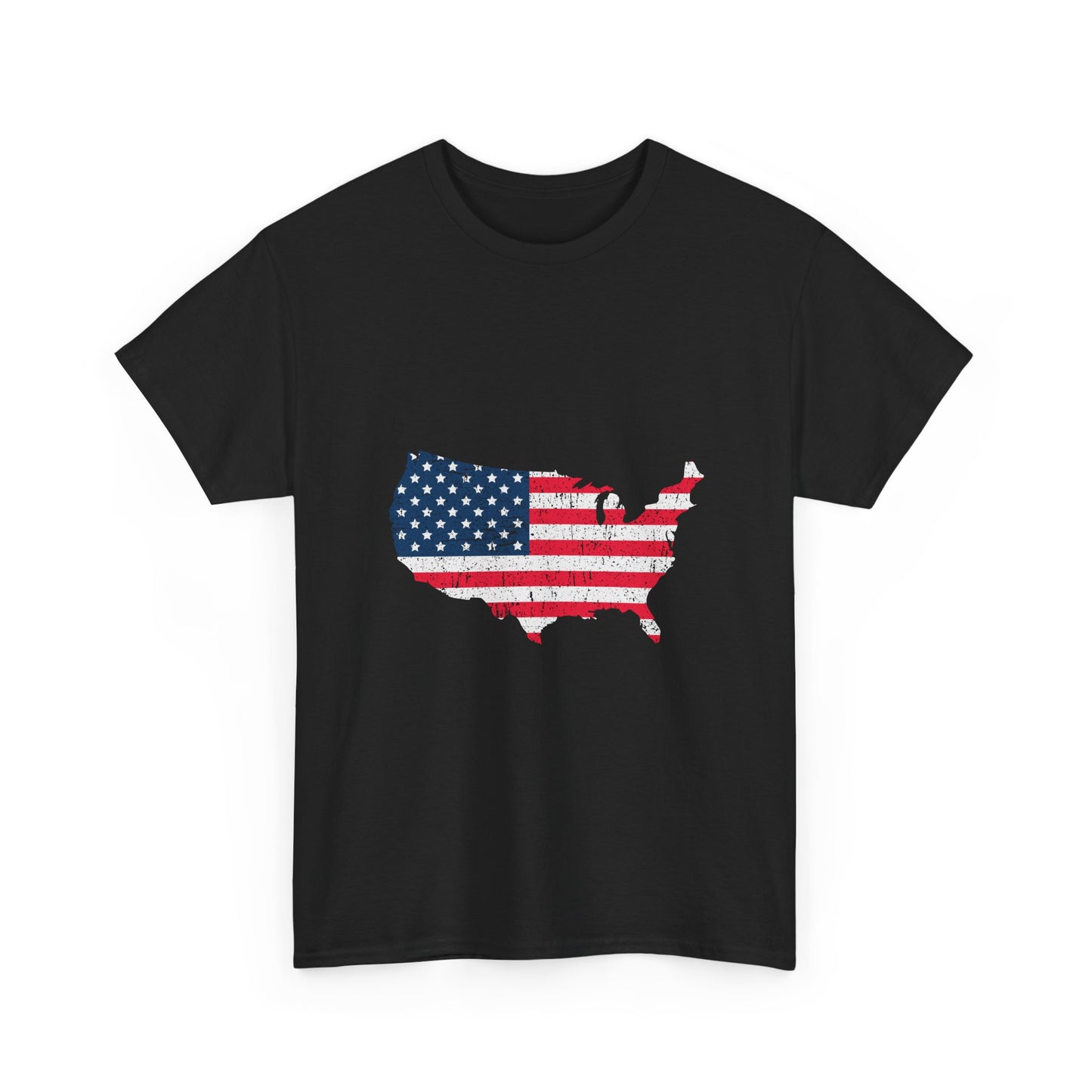 USA Flag Map T-Shirt — Distressed American Flag Outline Tee