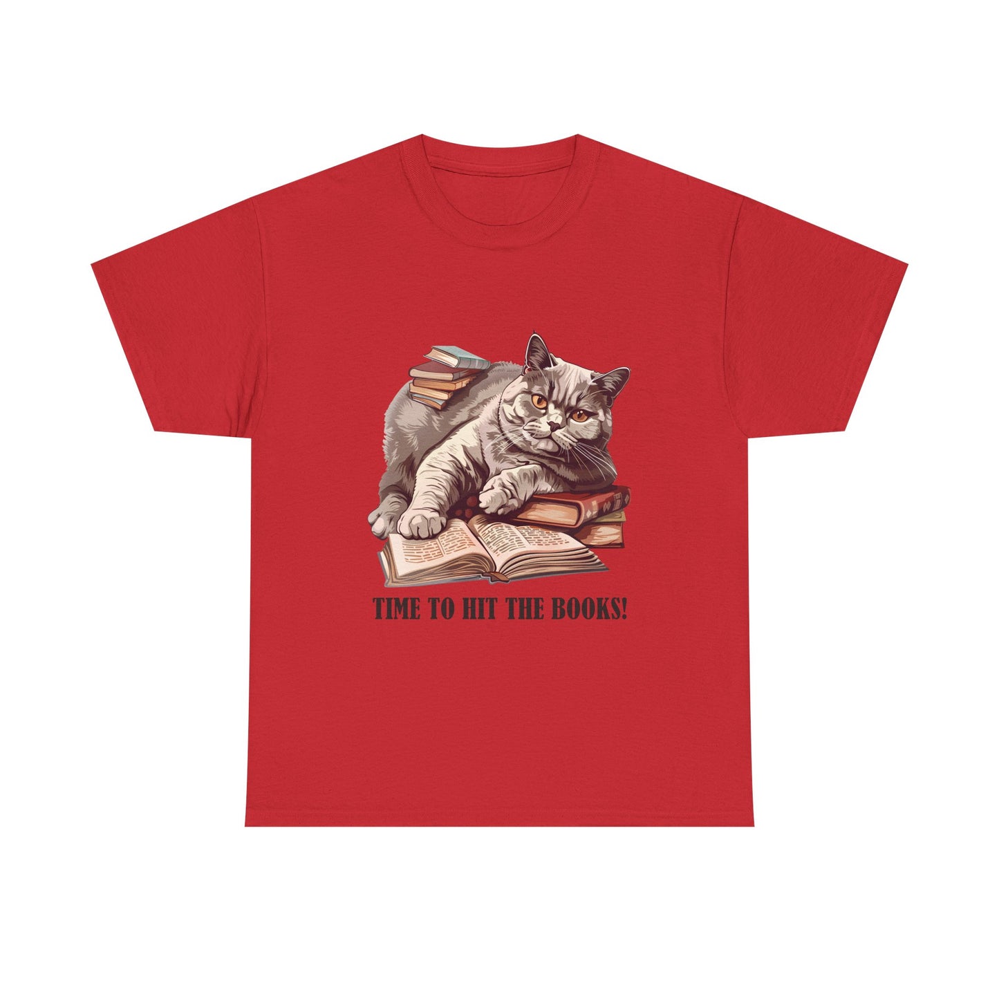 Cat & Books T-Shirt — "Time to Hit the Books" Cute Study Cat Tee