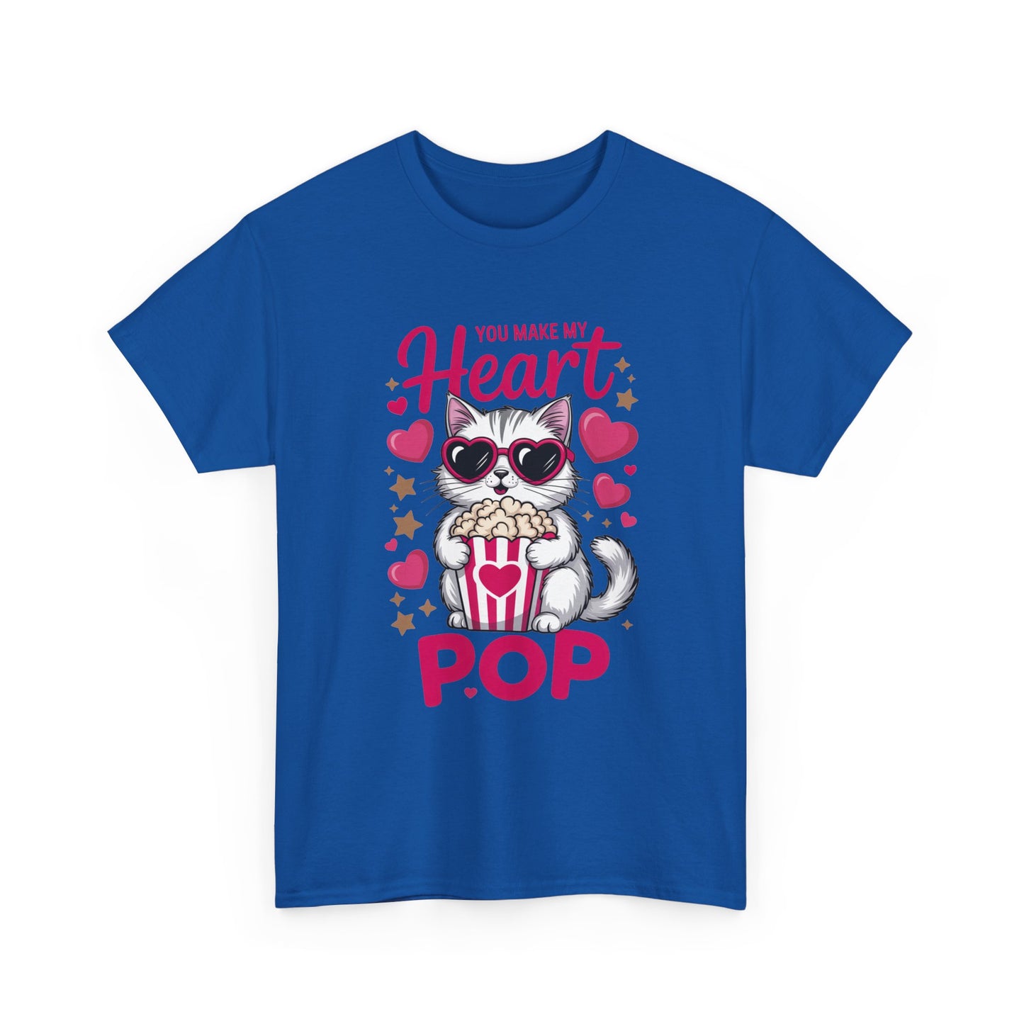T-Shirt — "You Make My Heart Pop" Cute Cat Popcorn