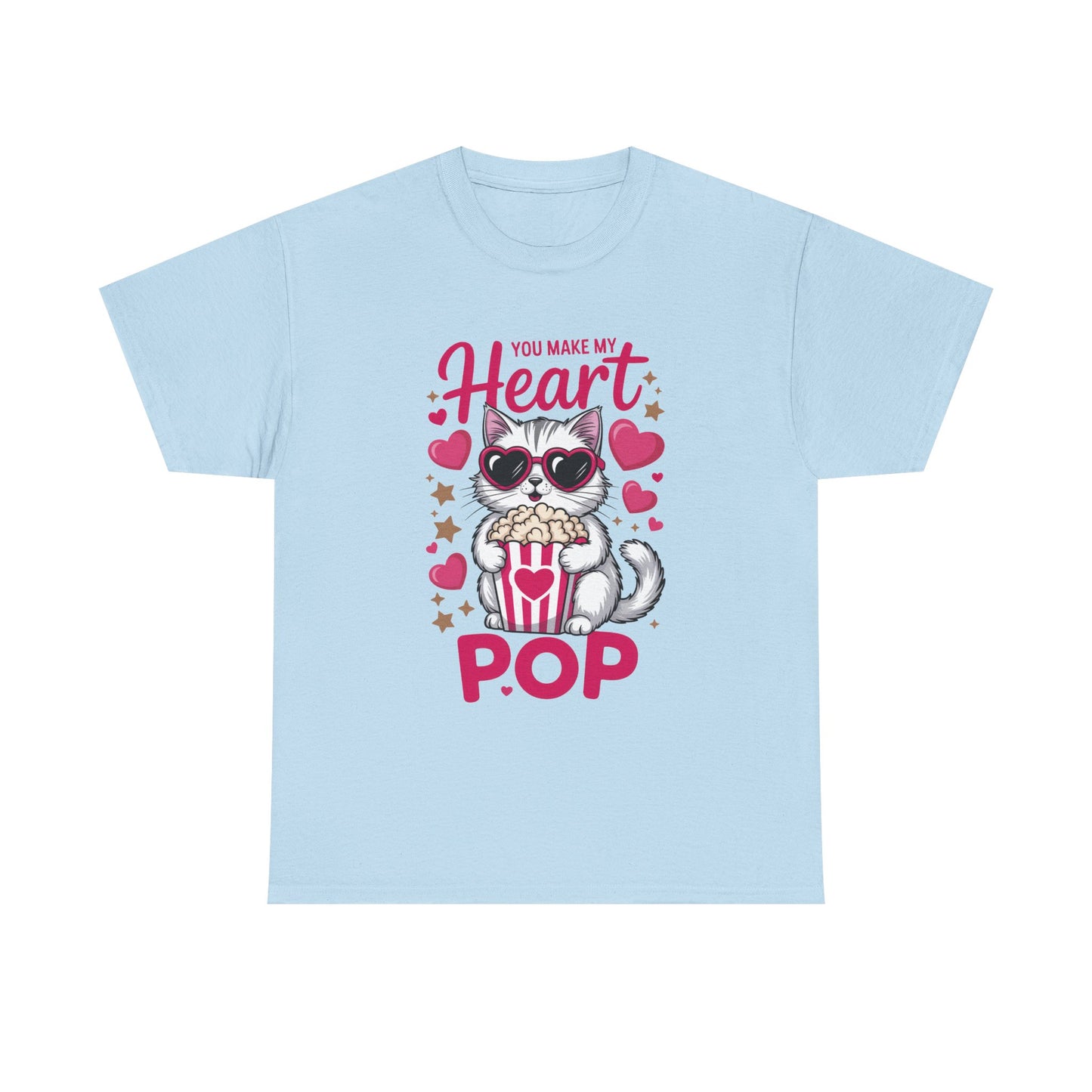 T-Shirt — "You Make My Heart Pop" Cute Cat Popcorn