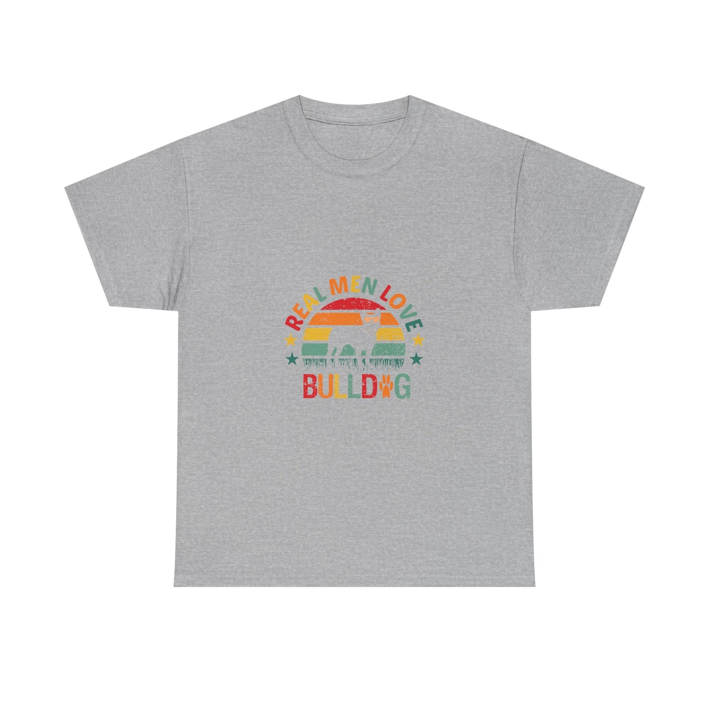Bulldog T-Shirt — "Real Men Love Bulldog" Retro Rainbow Graphic Tee