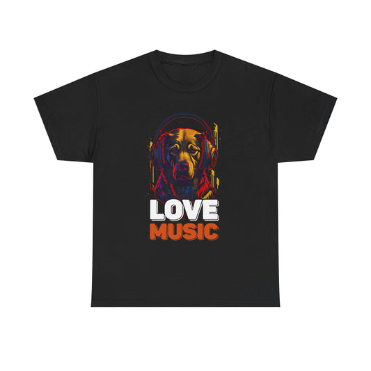 Love Music Dog Tee — Retro Headphones Graphic T-Shirt