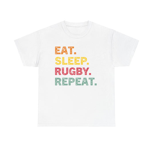 Rugby T-Shirt – "Eat. Sleep. Rugby. Repeat." Graphic Tee for Players & Fans