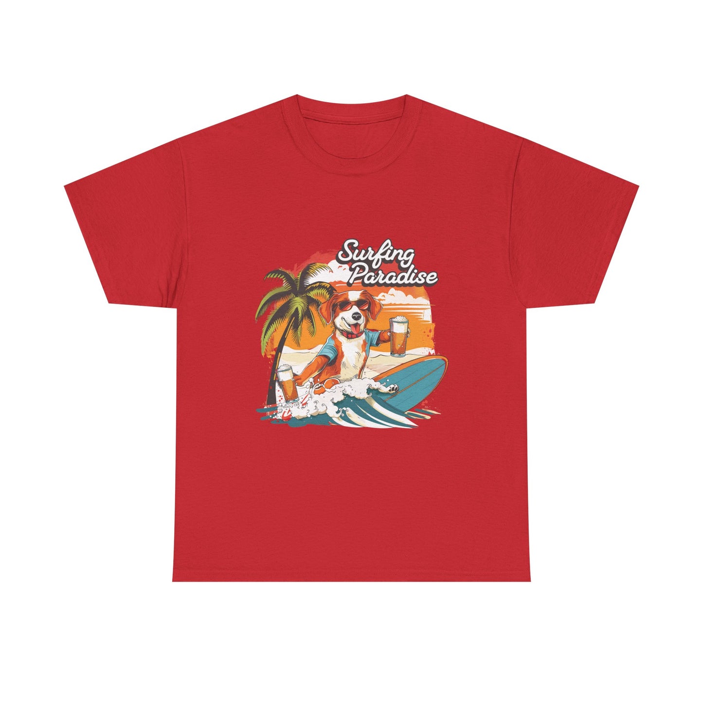 Surfing Paradise Dog T-Shirt – Retro Palm Beach Surf Tee