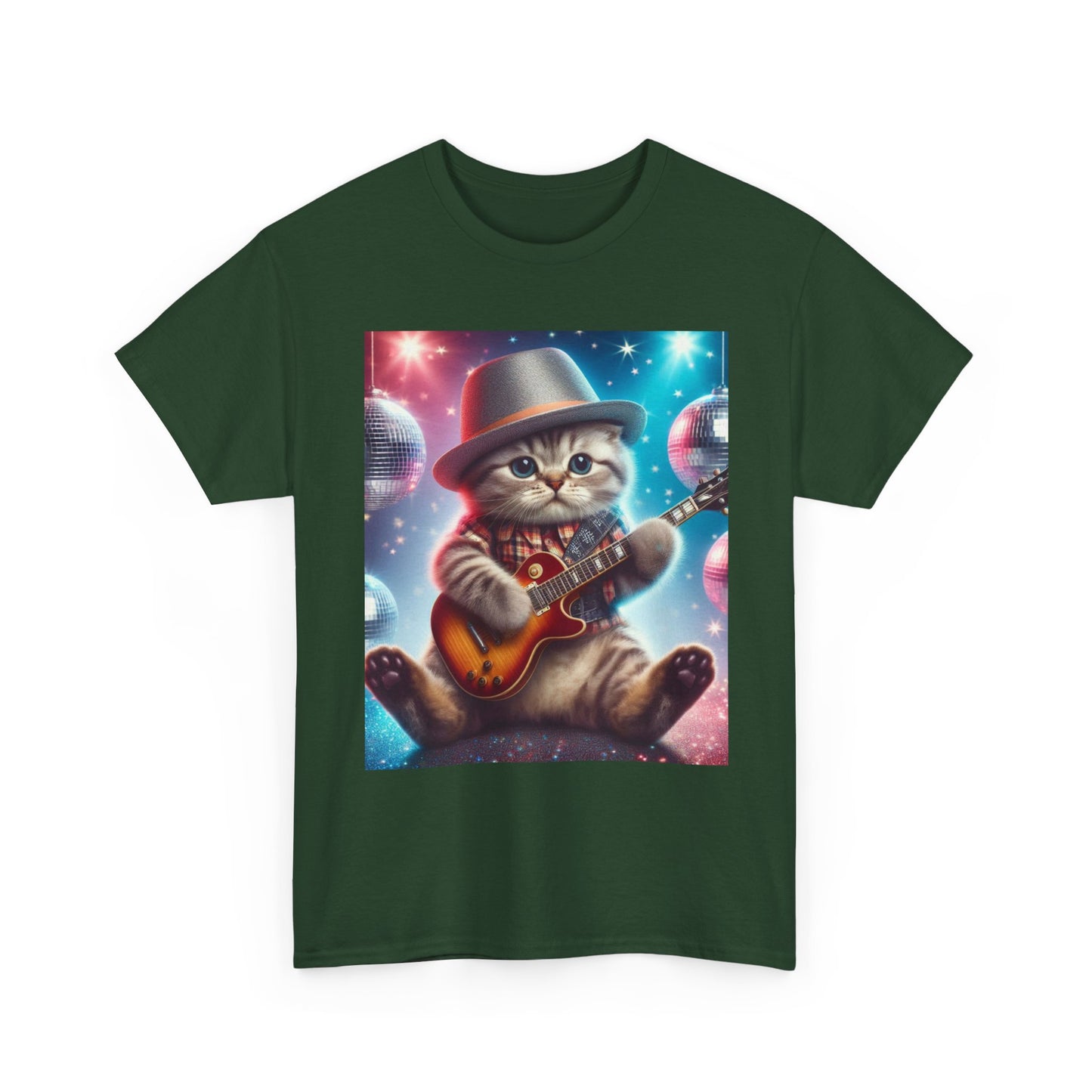 Cat Guitarist T-Shirt — Cute Kitten Playing Electric Guitar Tee