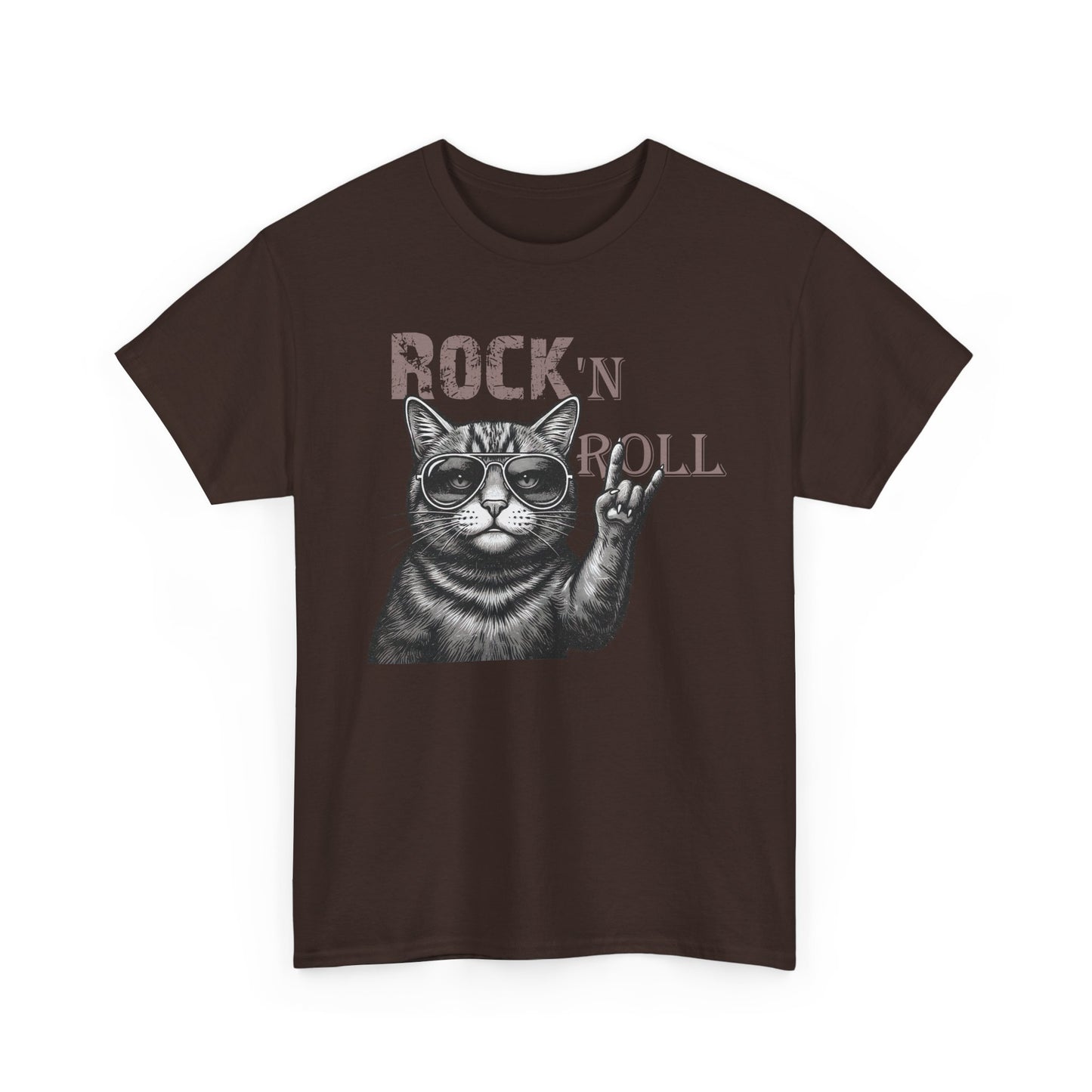 Rock 'N Roll Cat T-Shirt — Retro Cat Making Rock Hand Sign Tee