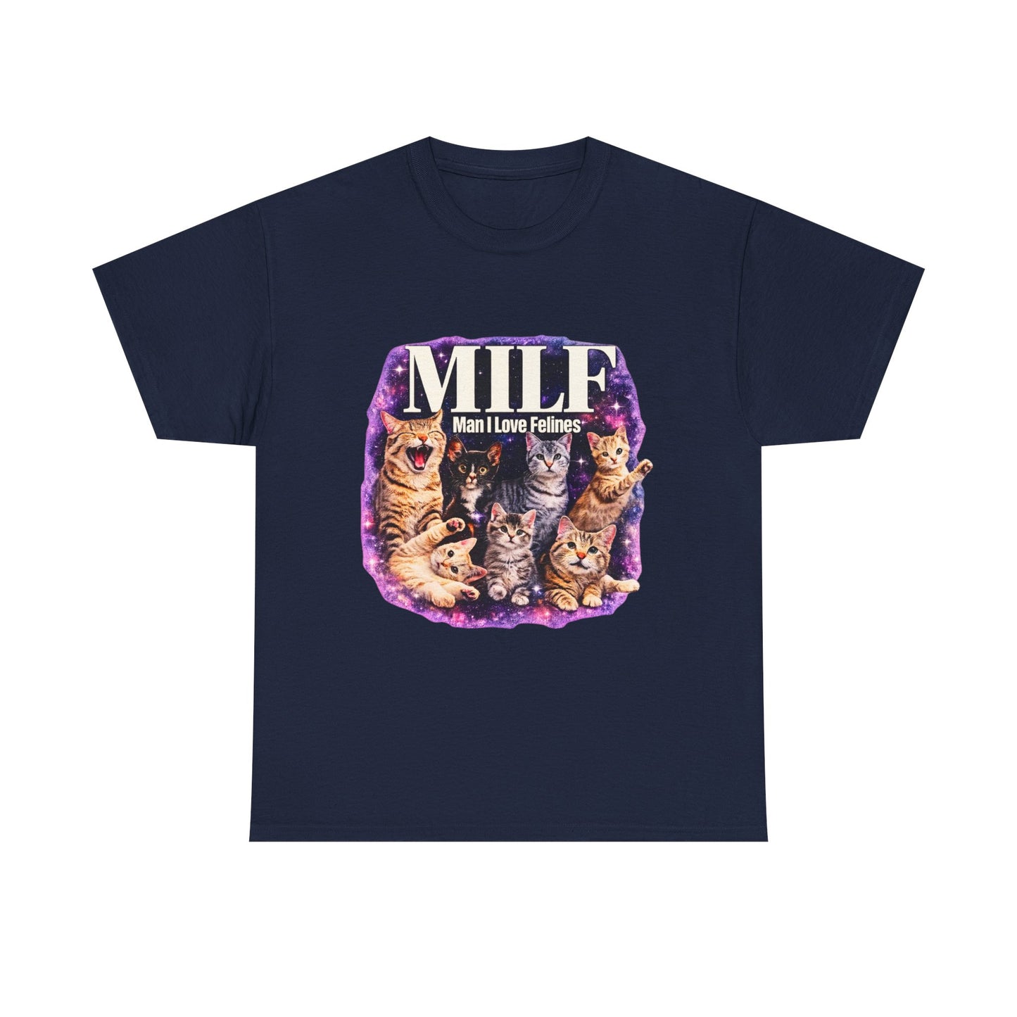 Cat Lover Tee — "MILE: Man I Love Felines" Graphic T-Shirt