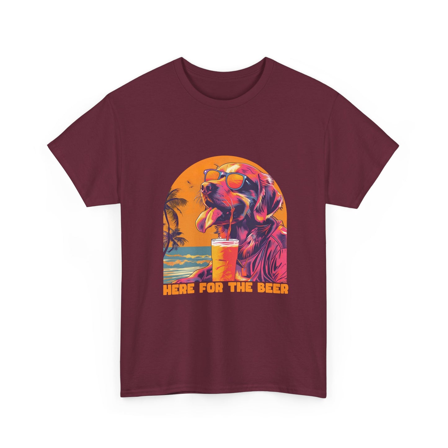 Here For The Beer T-Shirt — Retro Flamingo Beach Tee