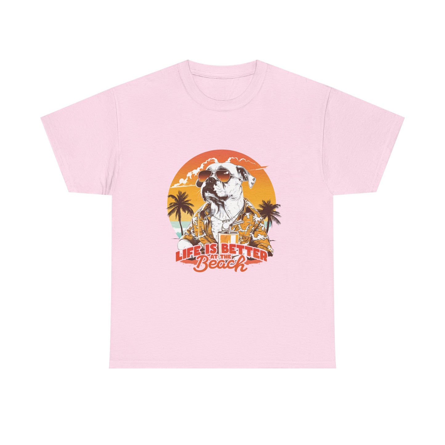 Beach Dog T-Shirt — "Life Is Better at the Beach" Retro Sunset Tee