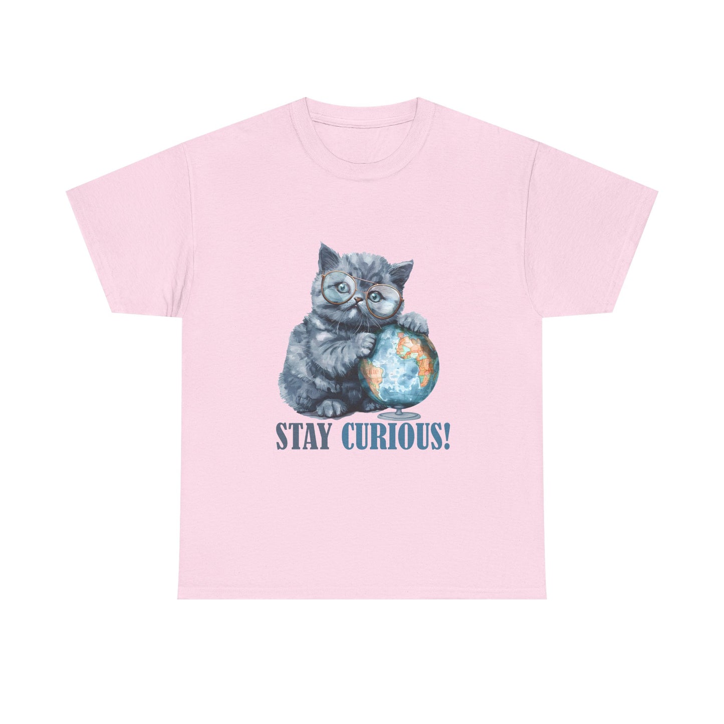 Cat & Globe T-Shirt — "Stay Curious!" Cute Explorer Kitten Tee