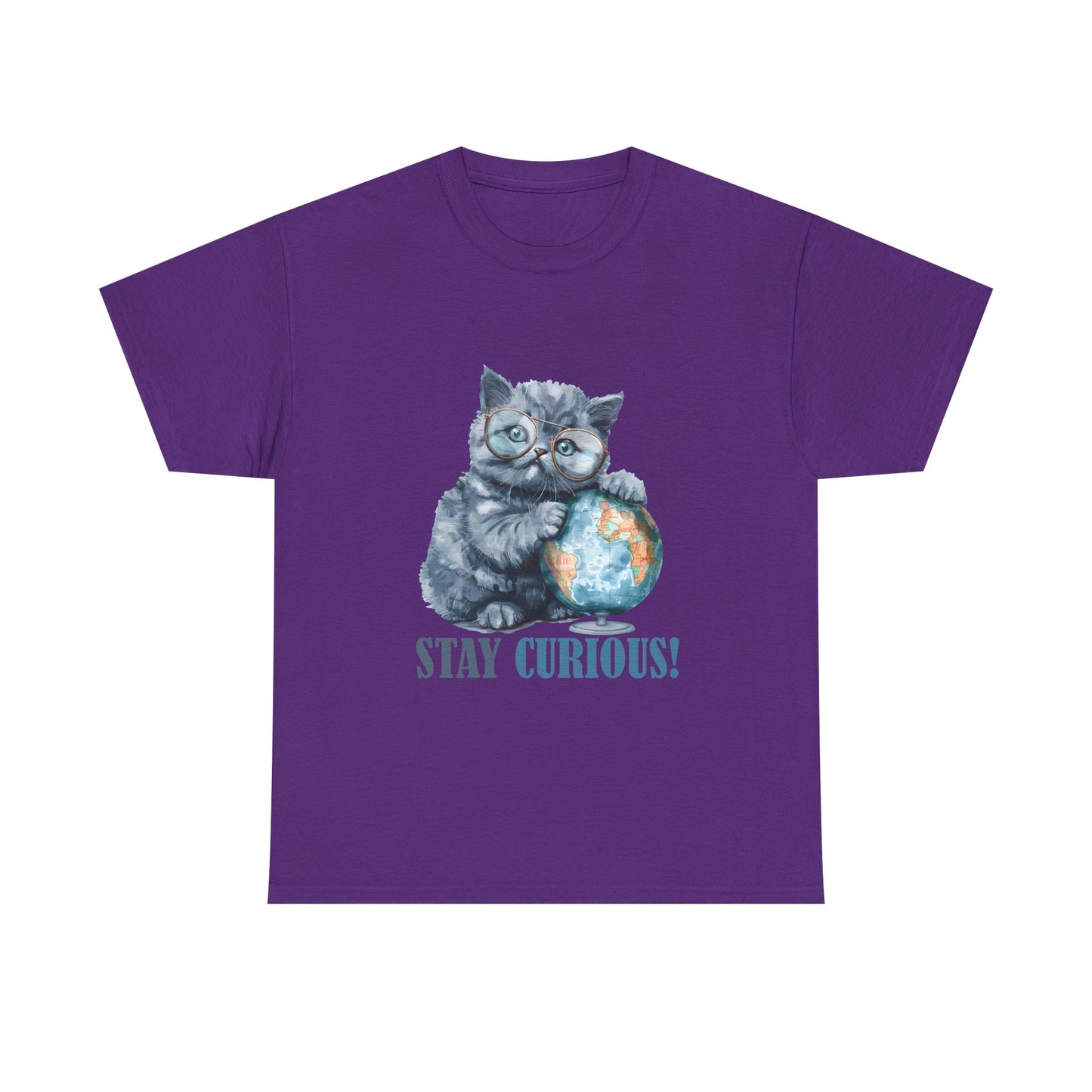Cat & Globe T-Shirt — "Stay Curious!" Cute Explorer Kitten Tee