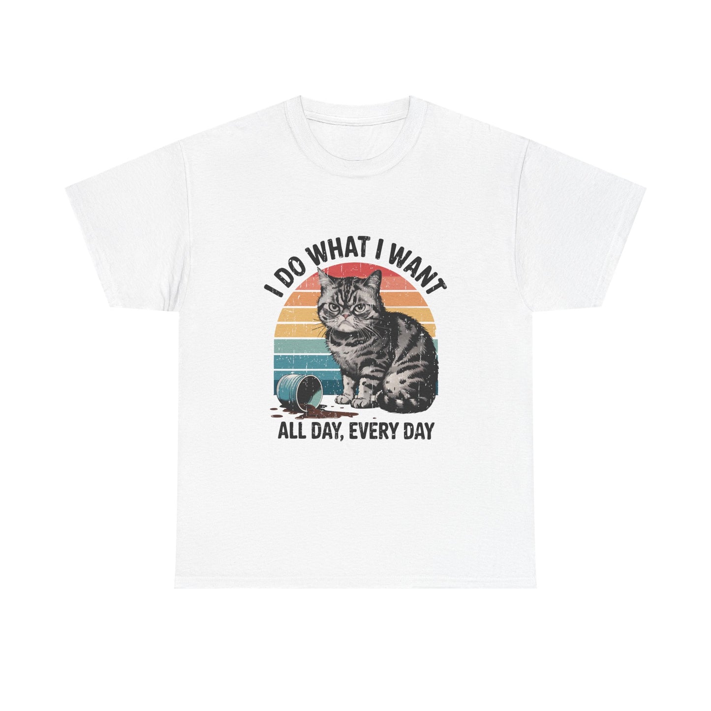 Cat Graphic Tee — "I Do What I Want All Day, Every Day" Vintage Sunset T-Shirt