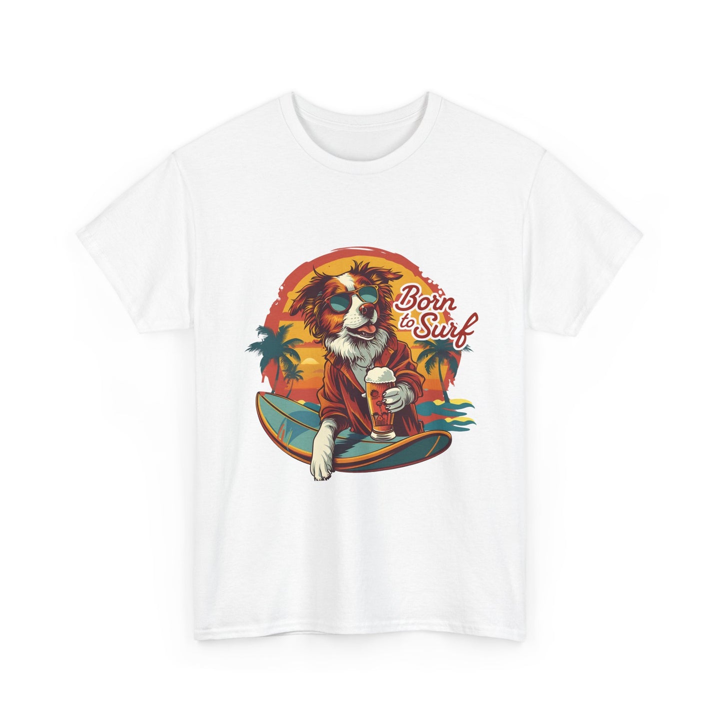 T-Shirt - "Born to Surf" Surfing Dog Graphic Tee
