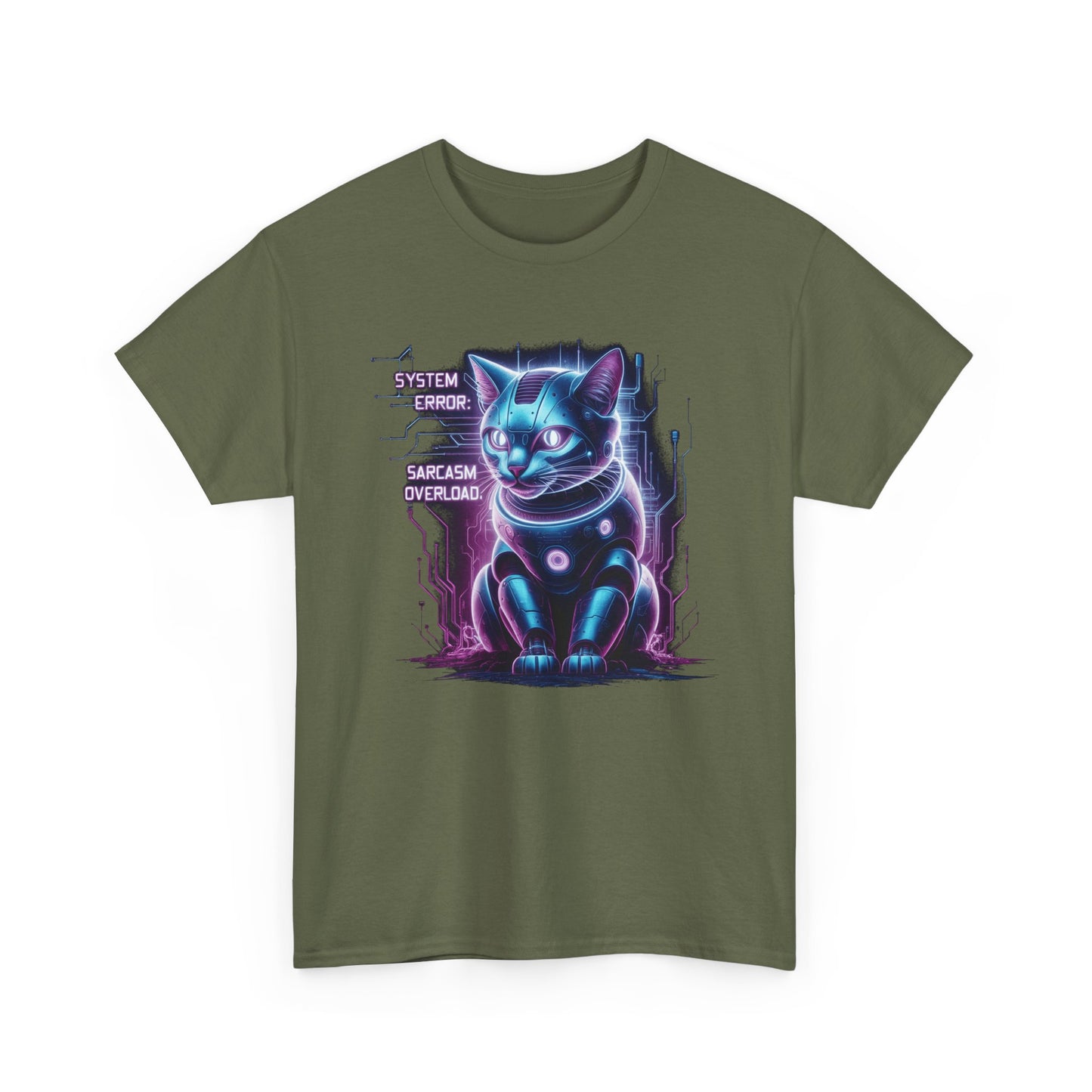 Neon Cyberpunk Lucky Cat T-Shirt — "Problem Solver, Sarcasm Overload"