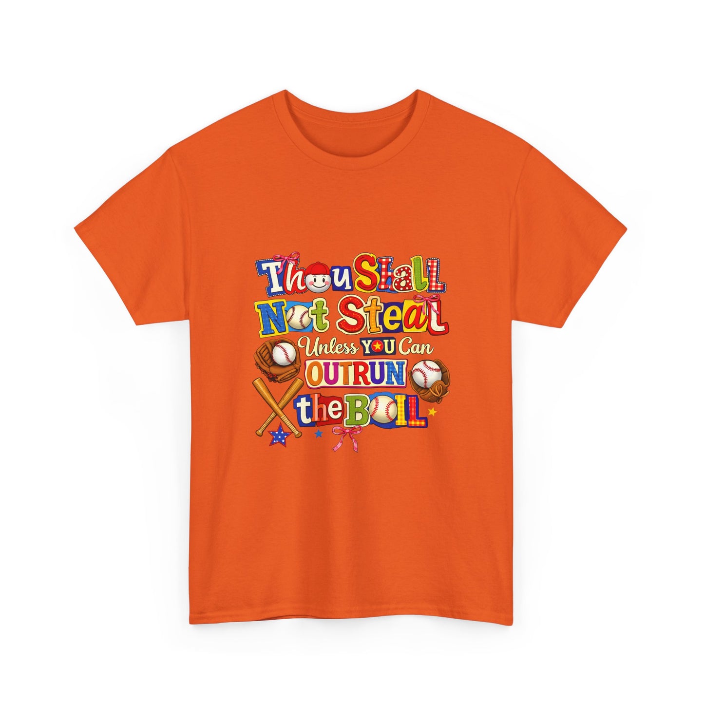 Baseball Mom/Coach T-Shirt – "Thou Shall Not Steal Unless You Can Outrun The Ball" Colorful Sports Tee