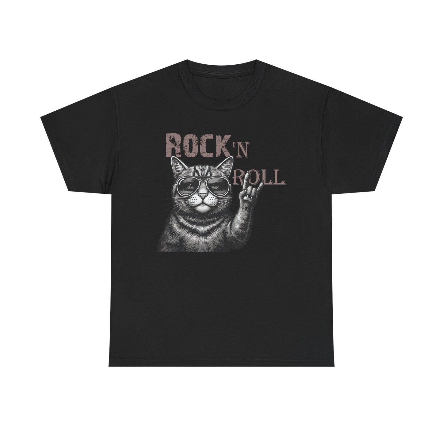 Rock 'N Roll Cat T-Shirt — Retro Cat Making Rock Hand Sign Tee