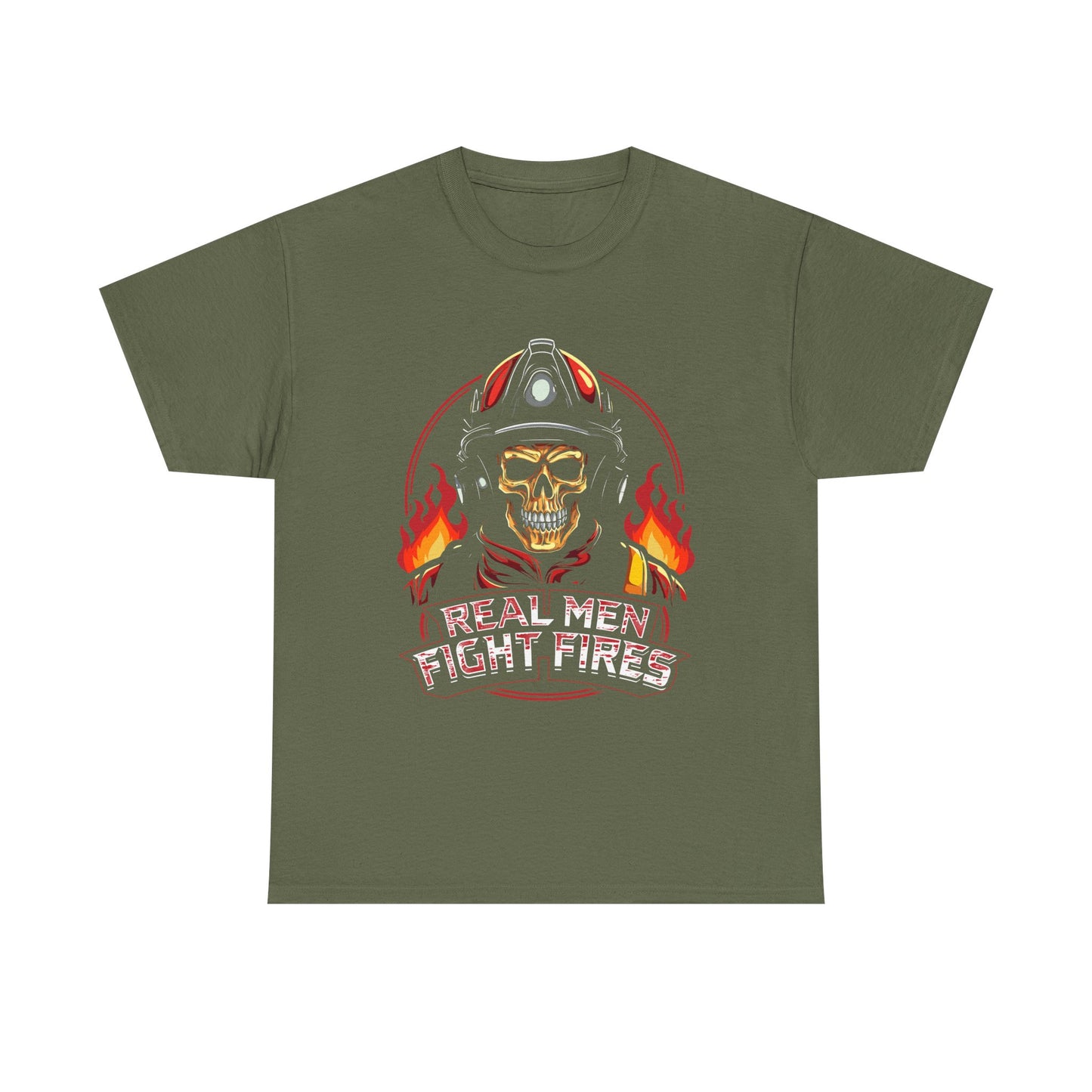 Firefighter Skull T-Shirt — "Real Men Fight Fires" Graphic Tee