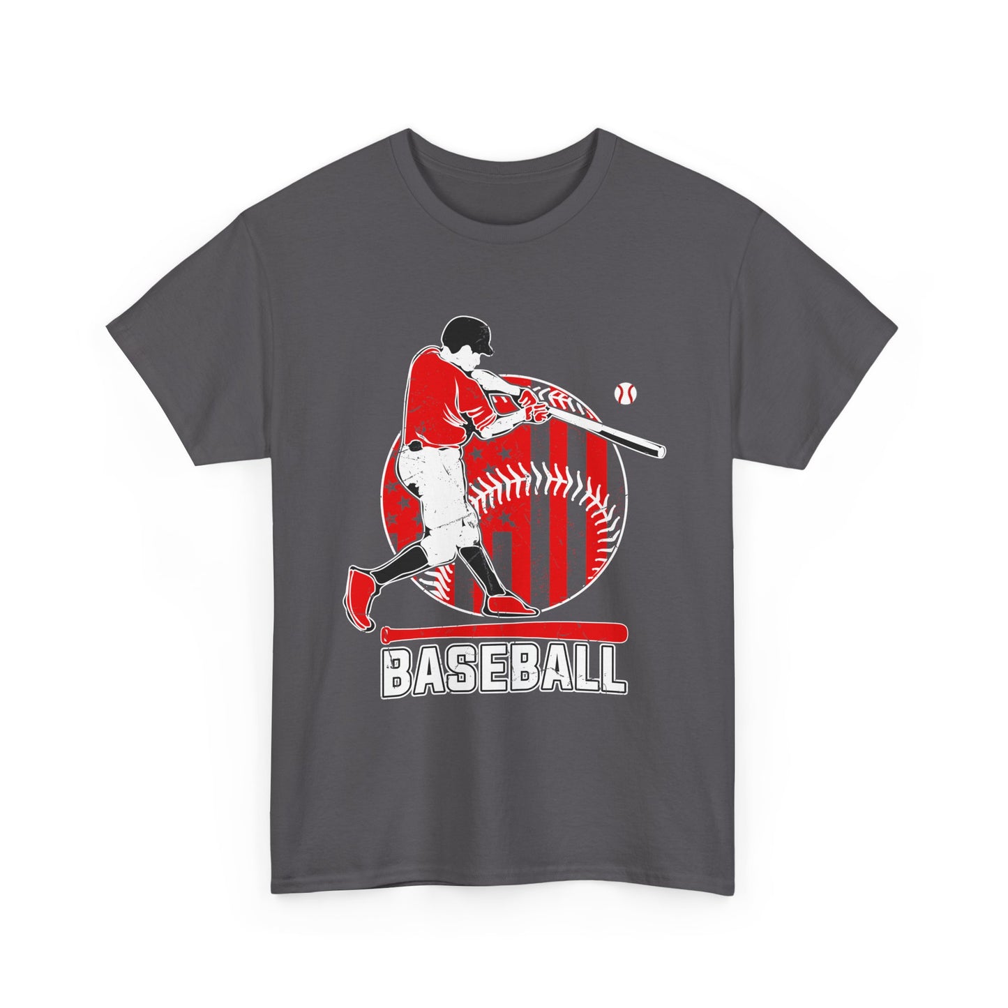 Baseball Player Graphic Tee — Vintage Red Batter Design