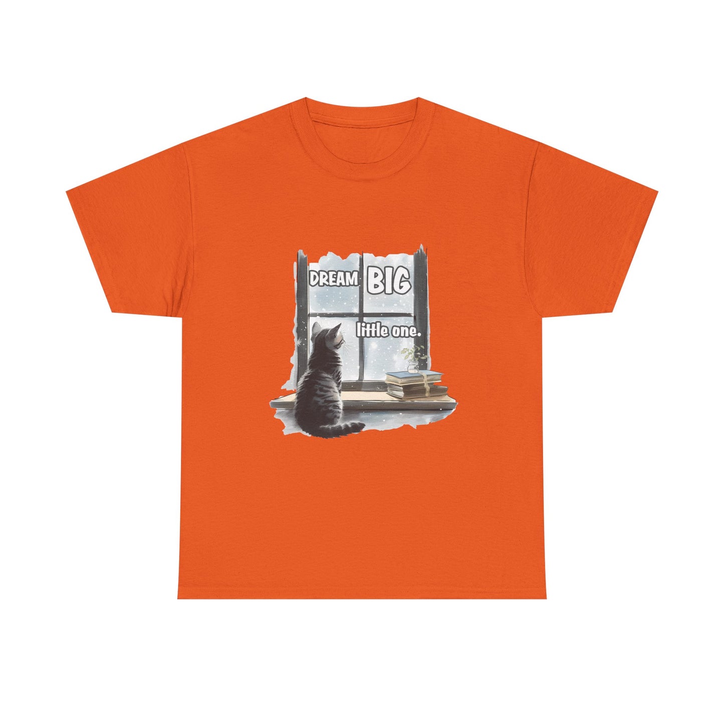 Dream Big Little One T‑Shirt — Cat at Window Inspirational Kids Tee