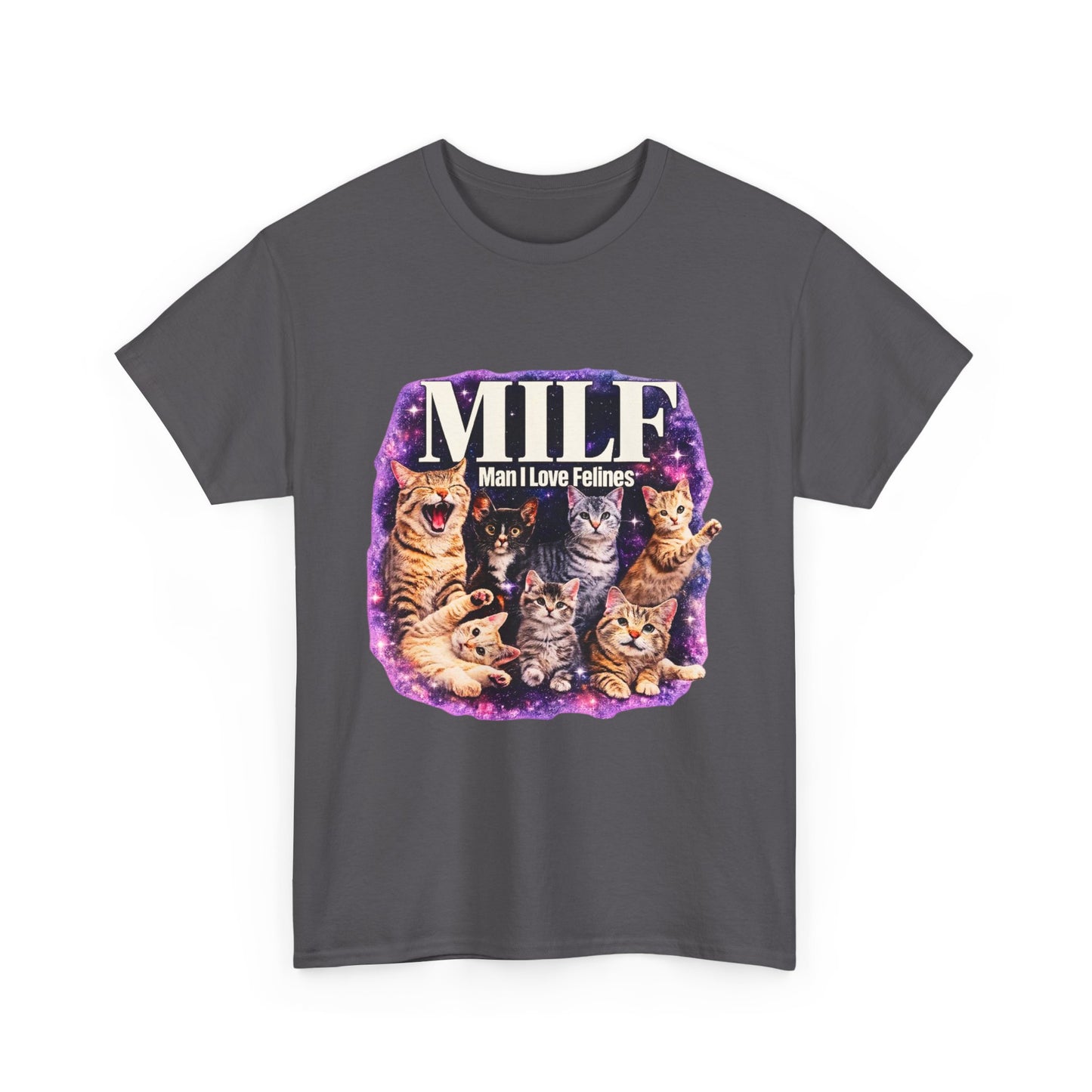 Cat Lover Tee — "MILE: Man I Love Felines" Graphic T-Shirt