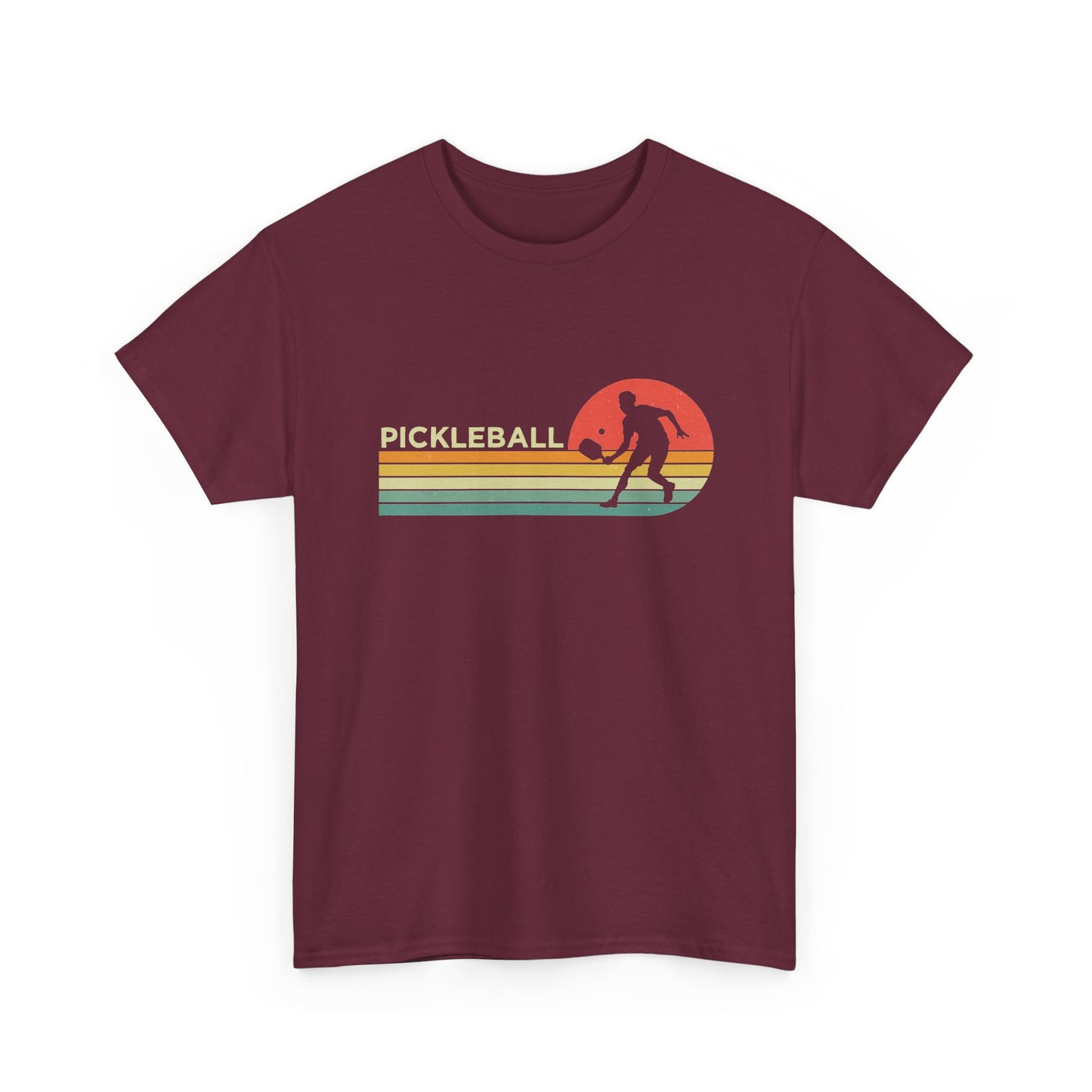 Pickleball Retro Sunset Tee — Vintage Striped Pickleball Player T-Shirt