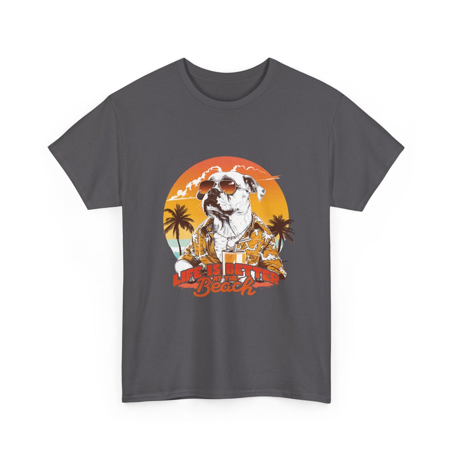 Beach Dog T‑Shirt — "Life Is Better at the Beach" Vintage Sunset Tee