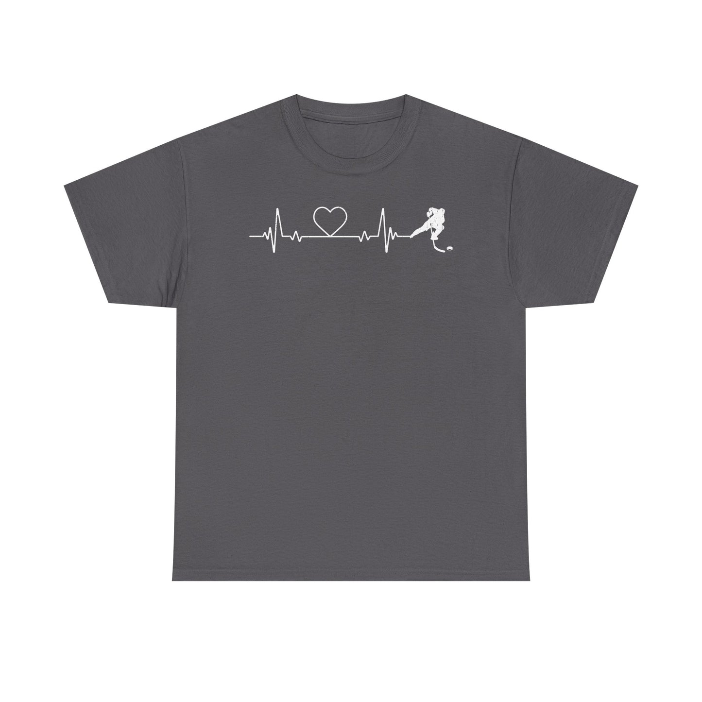 Running Heartbeat T-Shirt — Runner ECG Line with Heart Graphic