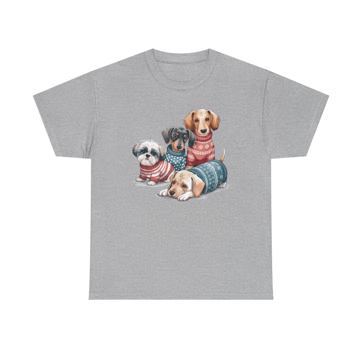 Dog Squad Tee — Cute Puppies in Cozy Sweaters Graphic T-Shirt