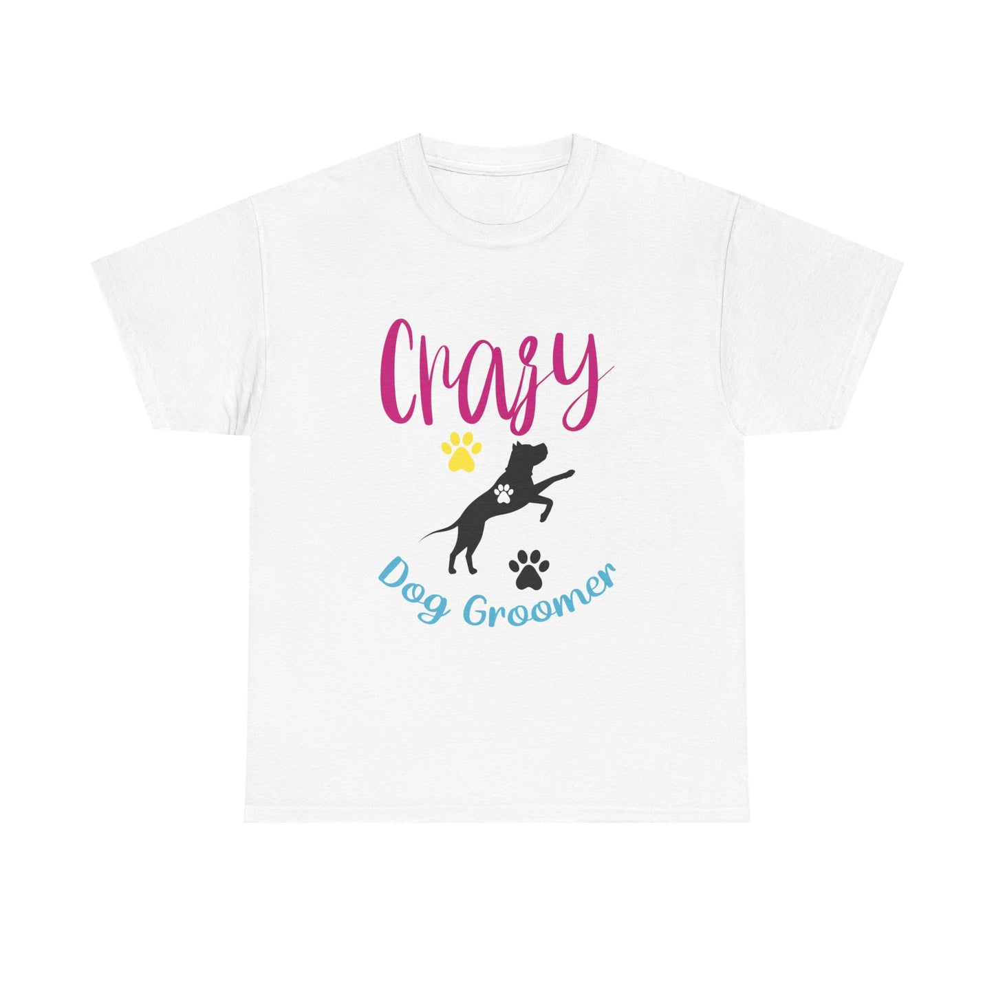 Crazy Dog Groomer T-Shirt — Funny Paw Print Grooming Tee for Pet Stylists
