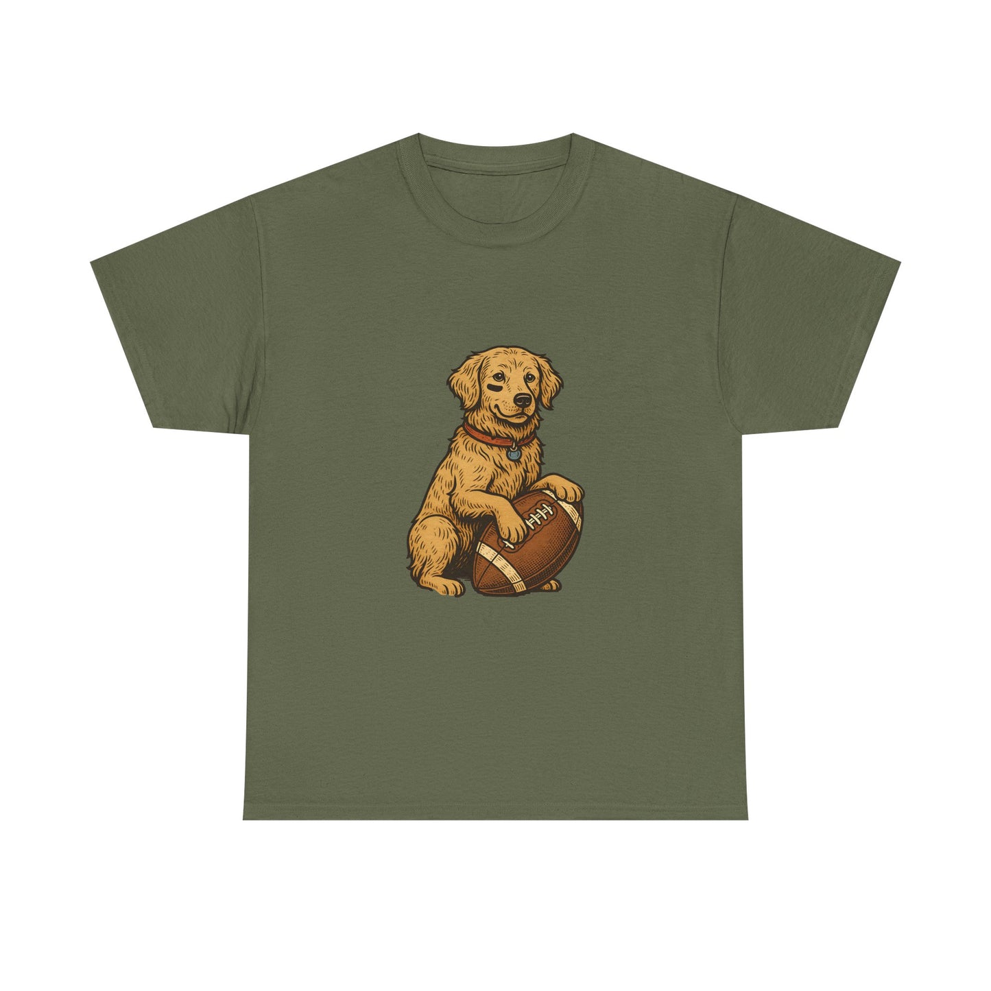 Golden Retriever Puppy Football Tee — Cute Dog with Football Graphic T-Shirt