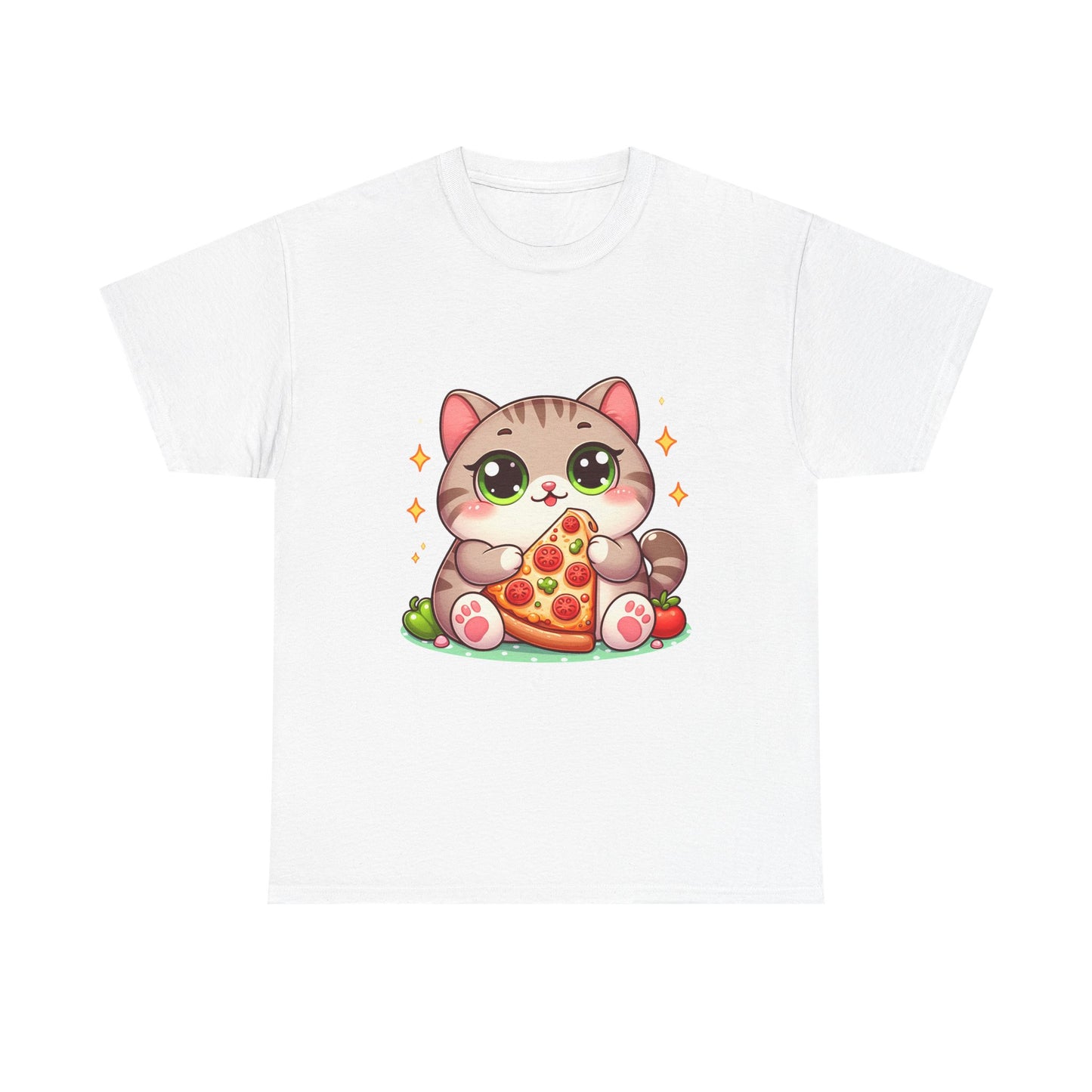 Cute Cat Eating Pizza T-Shirt — Kawaii Cat Pizza Tee