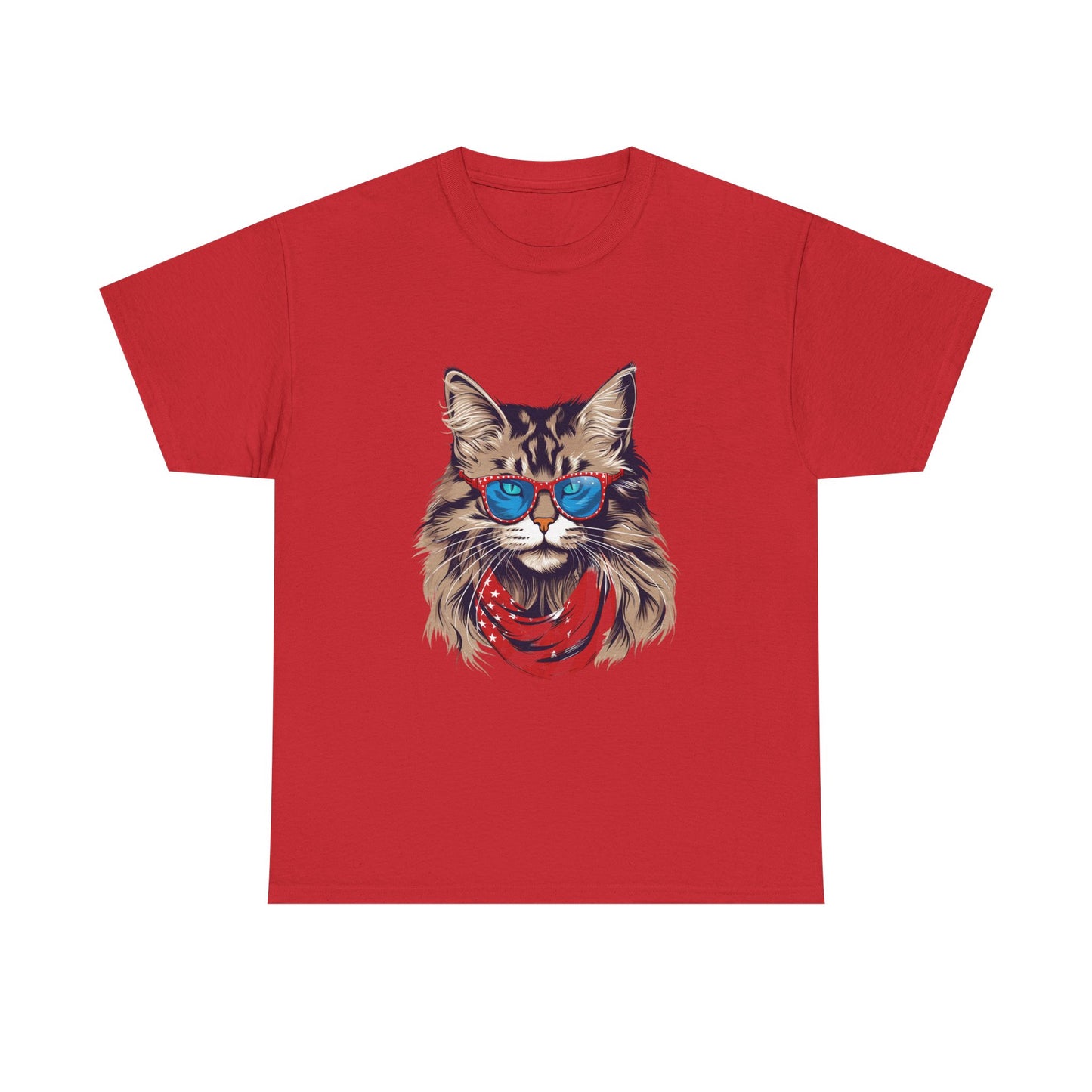 Patriotic Cat Tee — Cat with American Flag Bandana & Sunglasses T-Shirt