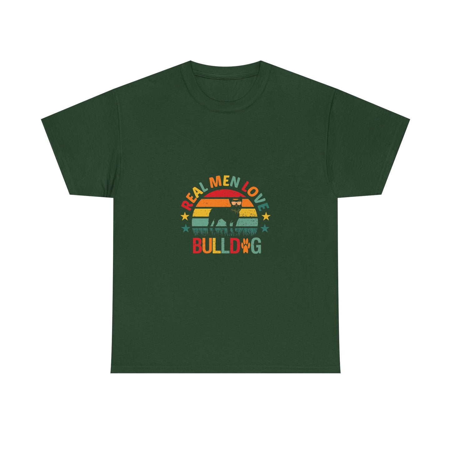 Bulldog T-Shirt — "Real Men Love Bulldog" Retro Rainbow Graphic Tee