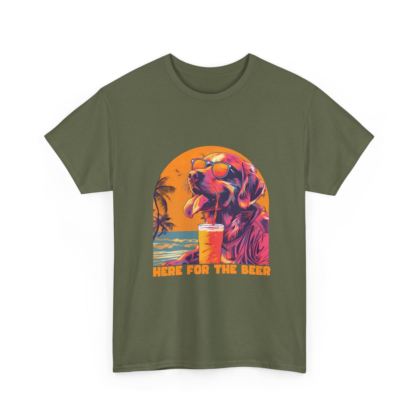 T-Shirt — 'Here For The Beer' Flamingo Beach Graphic Tee