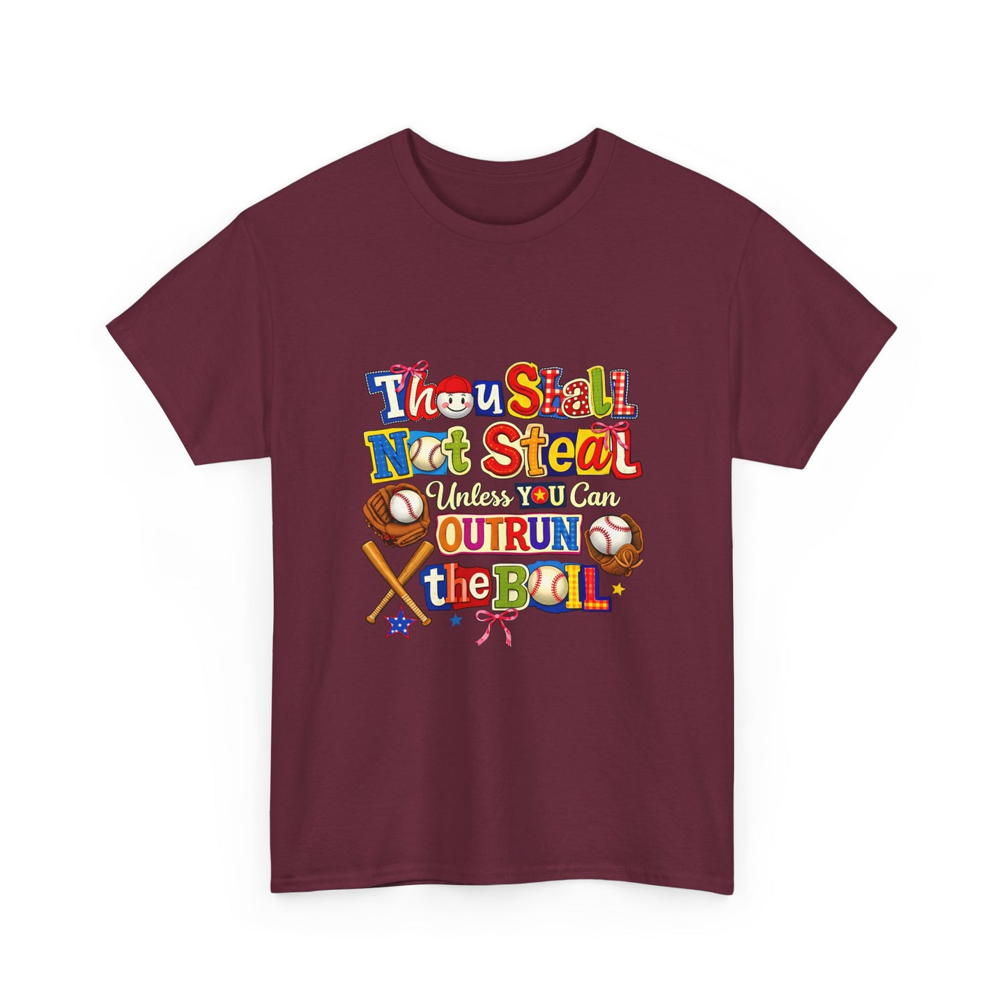 Baseball Mom/Coach T-Shirt – "Thou Shall Not Steal Unless You Can Outrun The Ball" Colorful Sports Tee