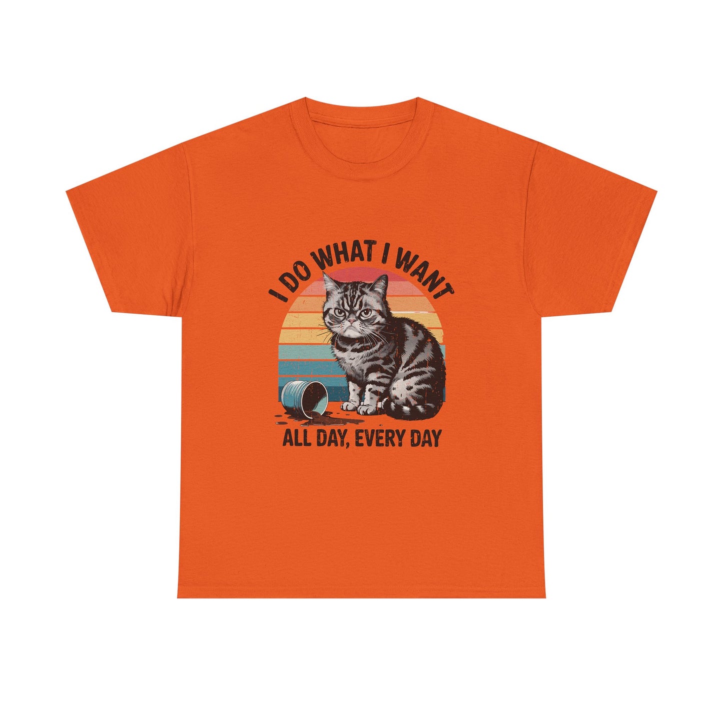 Cat Graphic Tee — "I Do What I Want All Day, Every Day" Vintage Sunset T-Shirt