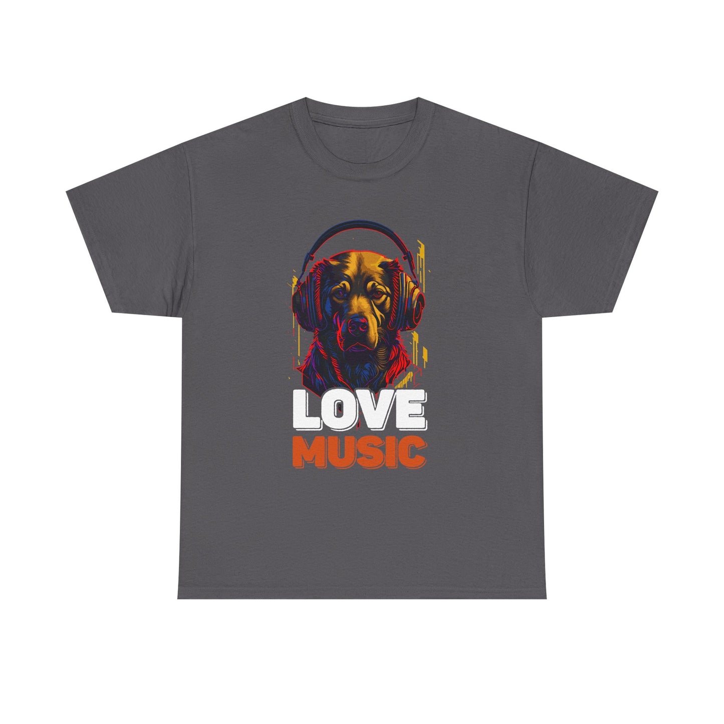 Love Music Dog Tee — Retro Headphones Graphic T-Shirt
