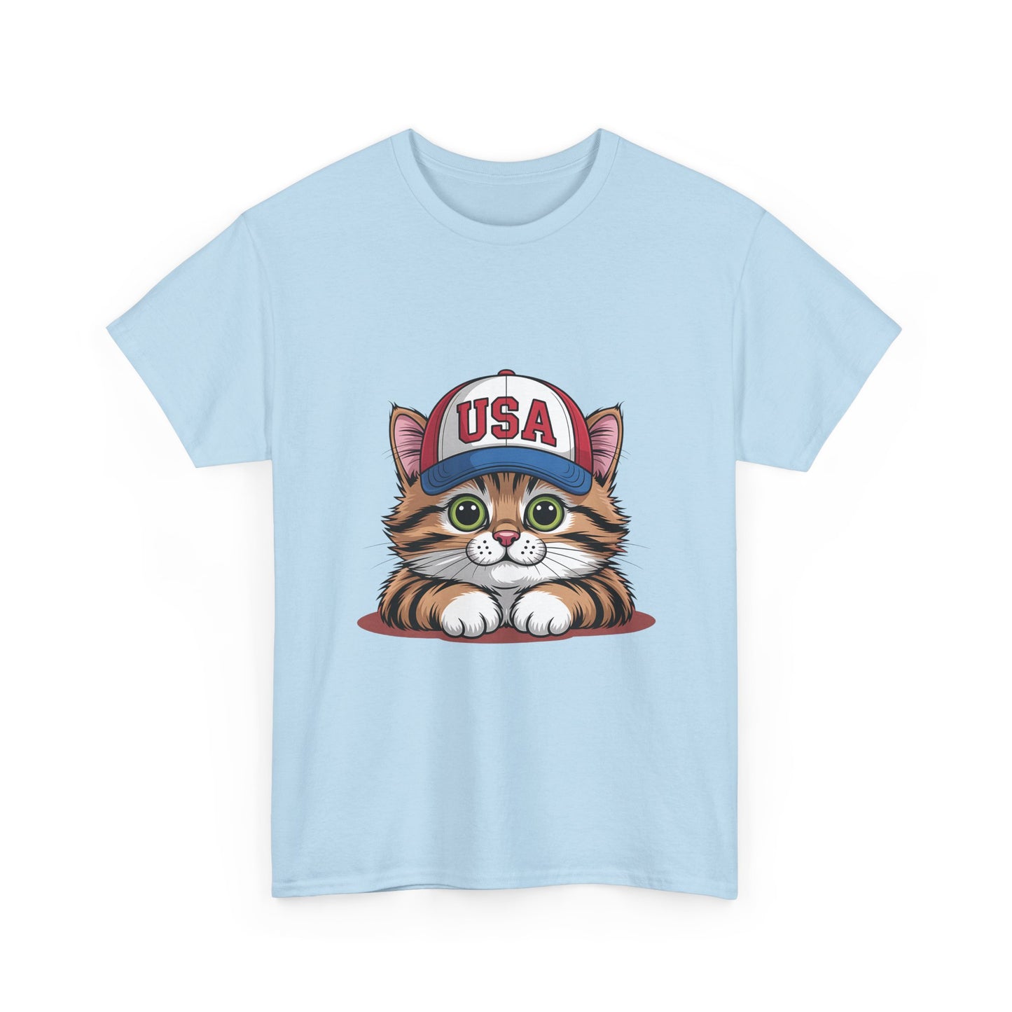 USA Kitten T-Shirt – Cute Cat Wearing USA Cap, Patriotic Fourth of July Tee